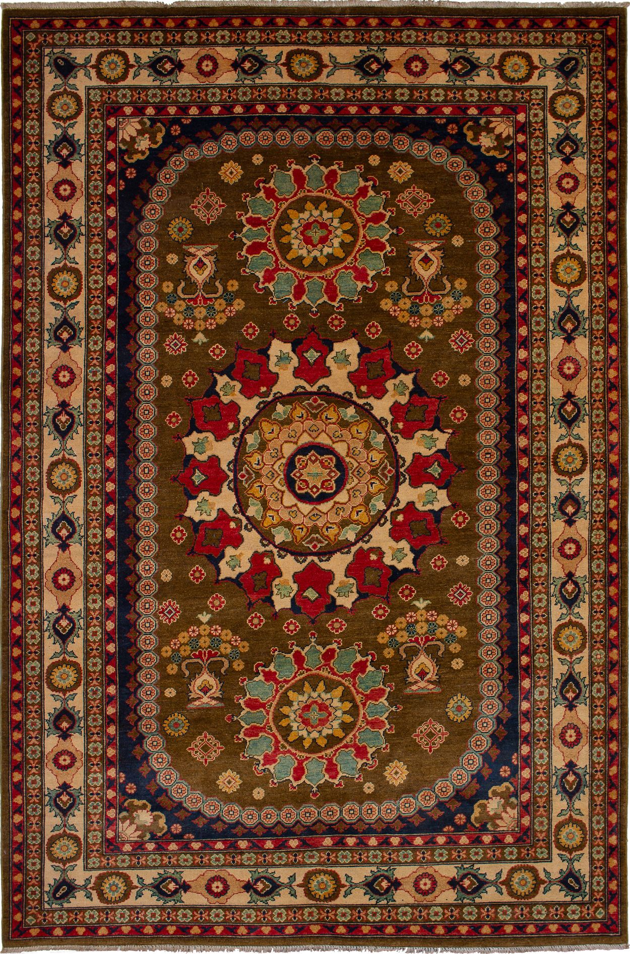 Hand-knotted Finest Gazni Brown Wool Rug 6'5" x 9'10" Size: 6'5" x 9'10"  