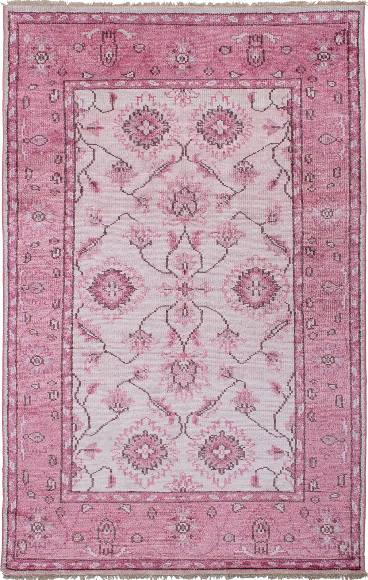 Hand-knotted Jules Ushak Pink  Rug 4'10" x 7'9" Size: 4'10" x 7'9"  