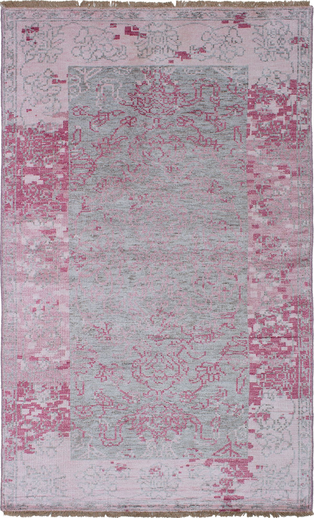 Hand-knotted Jules Ushak Grey, Pink  Rug 5'0" x 8'2" Size: 5'0" x 8'2"  