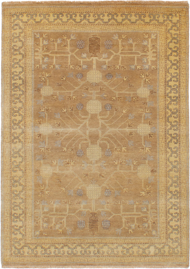 Hand-knotted Elysee Finest Ushak Tan Wool Rug 4'0" x 5'9" Size: 4'0" x 5'9"  