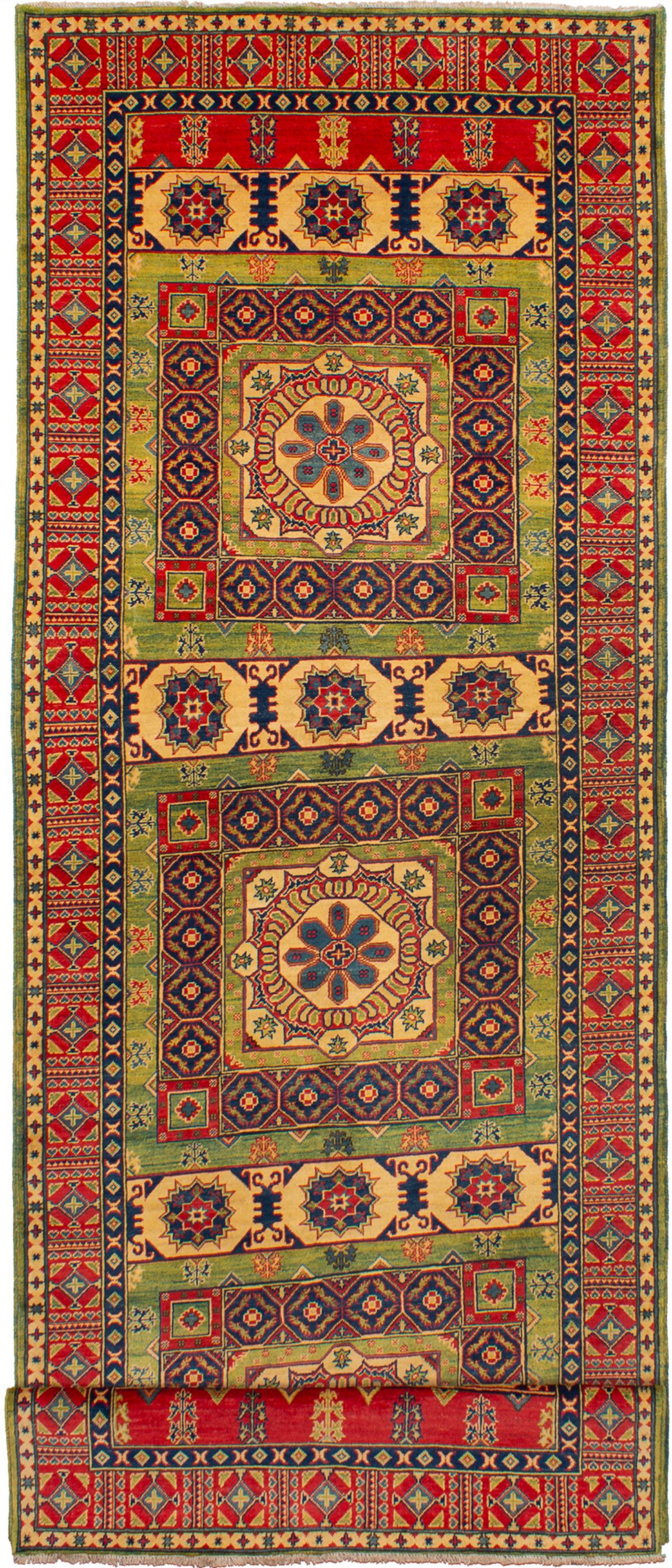 Hand-knotted Finest Gazni Olive, Red Wool Rug 4'11" x 19'3" Size: 4'11" x 19'3"  