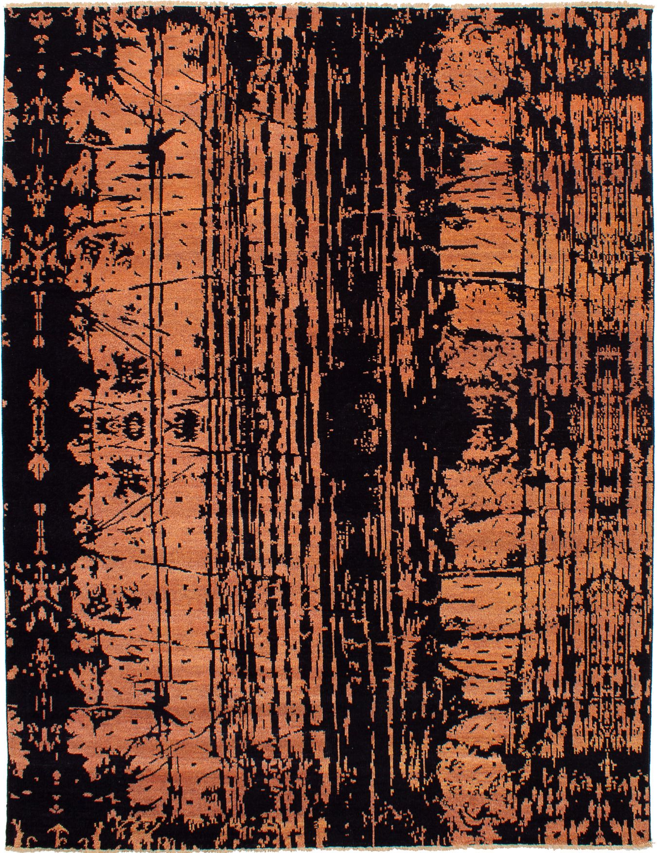 Hand-knotted Sierra Black, Copper Wool/Silk Rug 7'11" x 10'3" Size: 7'11" x 10'3"  