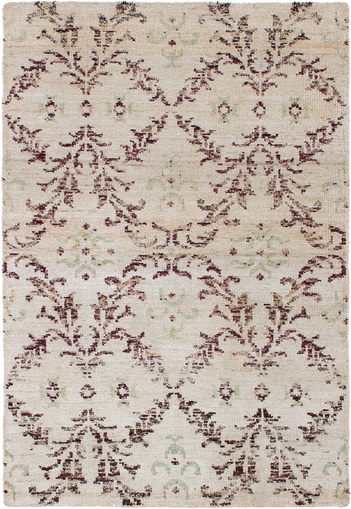 Hand-knotted Sari Silk Cream  Rug 4'0" x 5'11" Size: 4'0" x 5'11"  