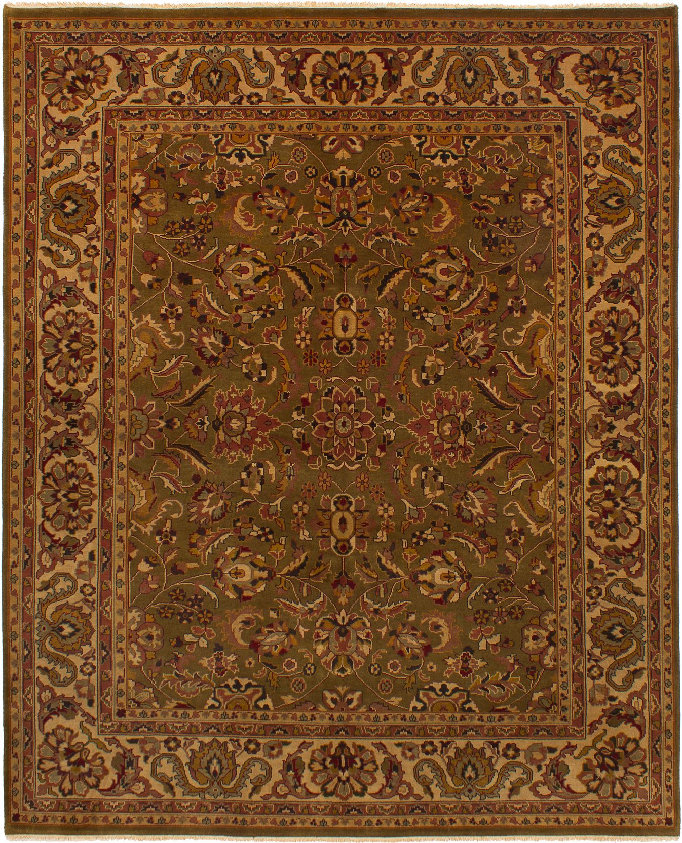 Hand-knotted Finest Agra Jaipur Dark Olive Green Wool Rug 8'0" x 9'10" Size: 8'0" x 9'10"  
