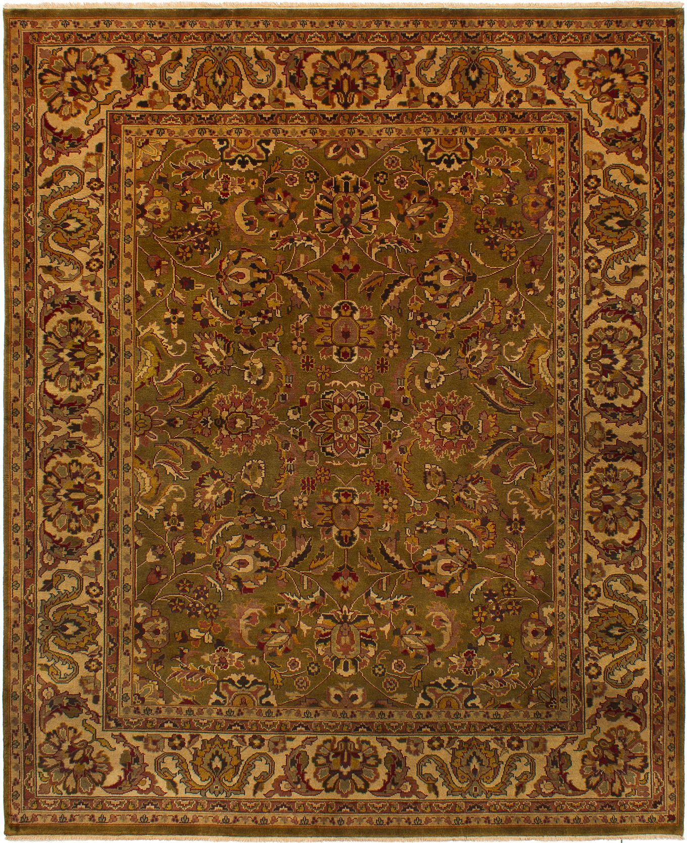 Hand-knotted Finest Agra Jaipur Dark Olive Green Wool Rug 8'2" x 9'11" Size: 8'2" x 9'11"  