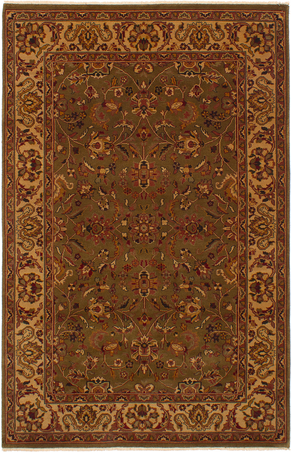 Hand-knotted Finest Agra Jaipur Dark Olive Green Wool Rug 5'6" x 8'6" Size: 5'6" x 8'6"  