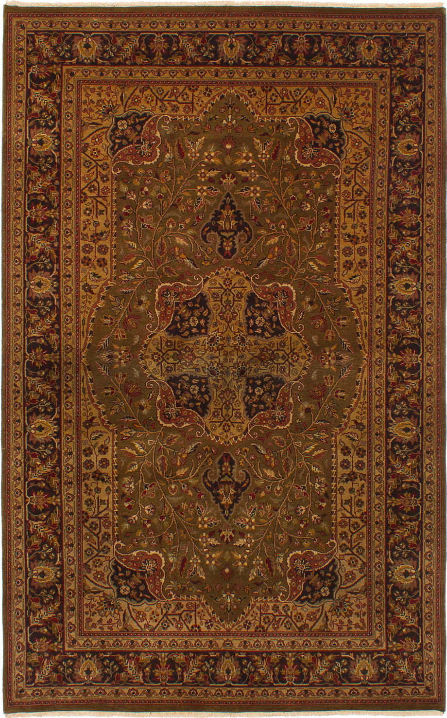 Hand-knotted Jamshidpour Dark Olive Green Wool Rug 5'5" x 8'9" Size: 5'5" x 8'9"  