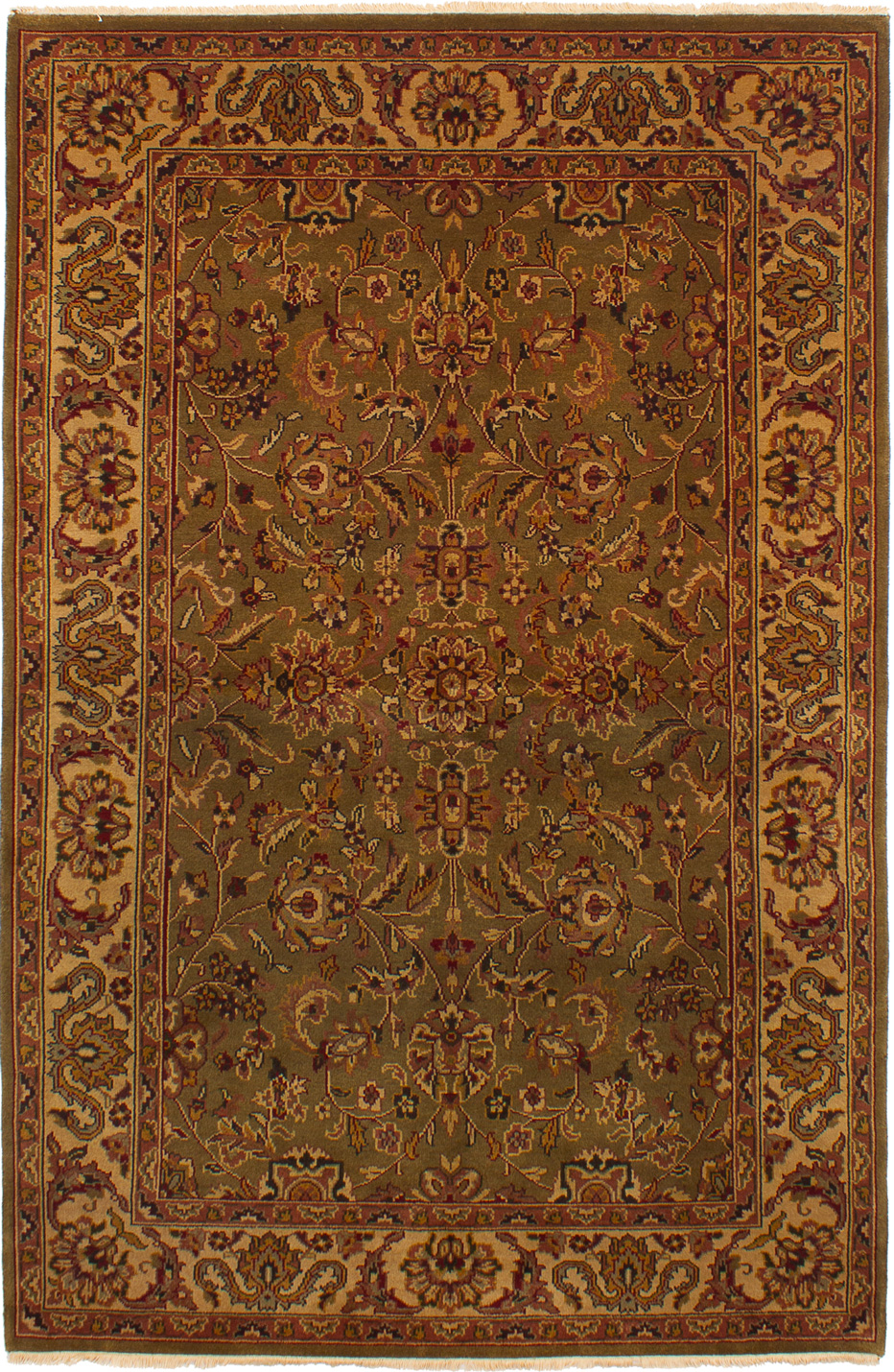 Hand-knotted Finest Agra Jaipur Dark Olive Green Wool Rug 5'6" x 8'5" Size: 5'6" x 8'5"  