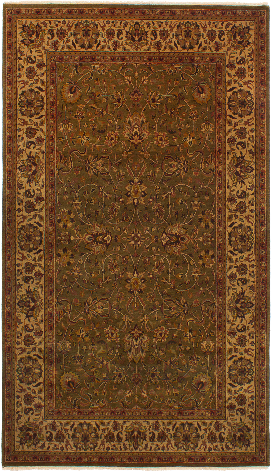 Hand-knotted Jamshidpour Dark Olive Green Wool Rug 5'2" x 8'11" Size: 5'2" x 8'11"  