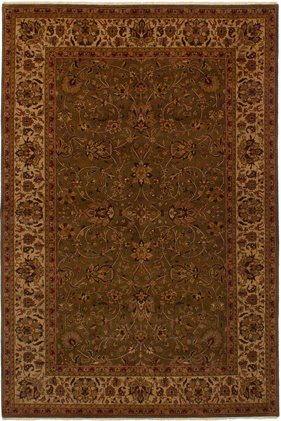 Hand-knotted Jamshidpour Dark Olive Green Wool Rug 5'7" x 8'5" Size: 5'7" x 8'5"  