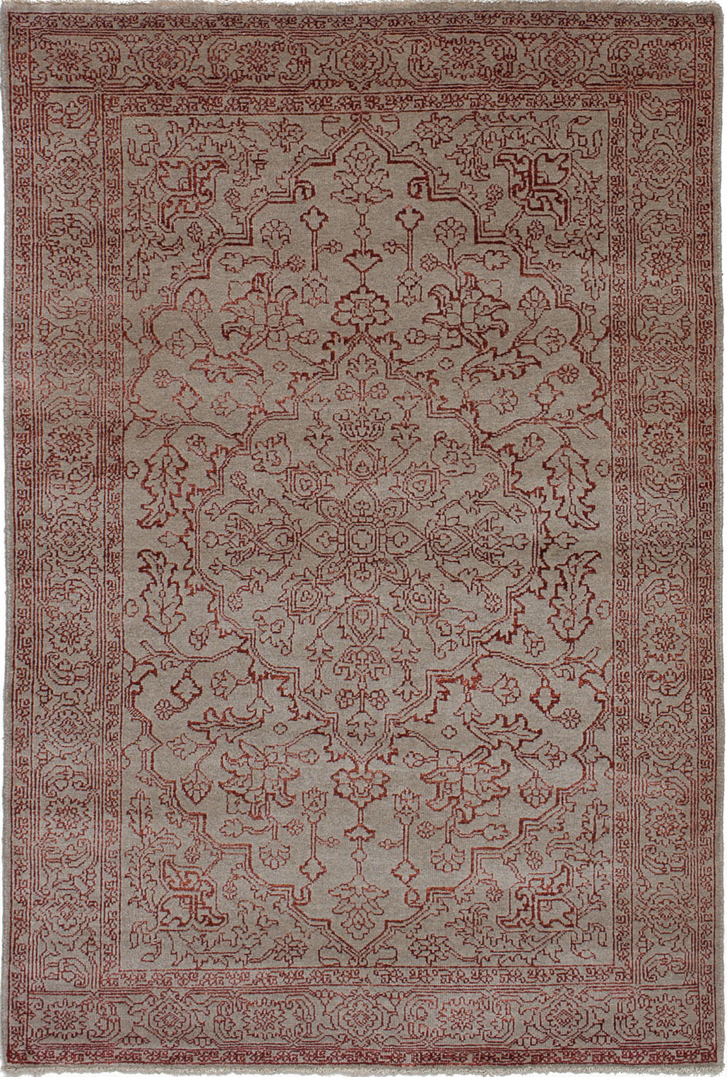Hand-knotted Parklane Light Grey, Red  Rug 4'6" x 5'11" Size: 4'6" x 5'11"  