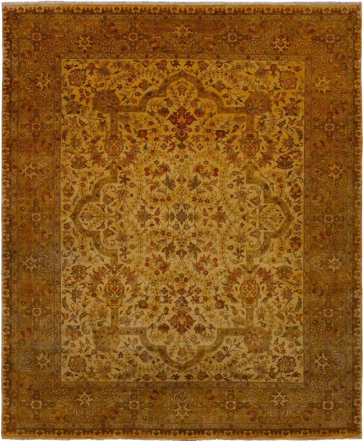 Hand-knotted Jamshidpour Cream, Light Brown Wool Rug 8'1" x 9'9" Size: 8'1" x 9'9"  