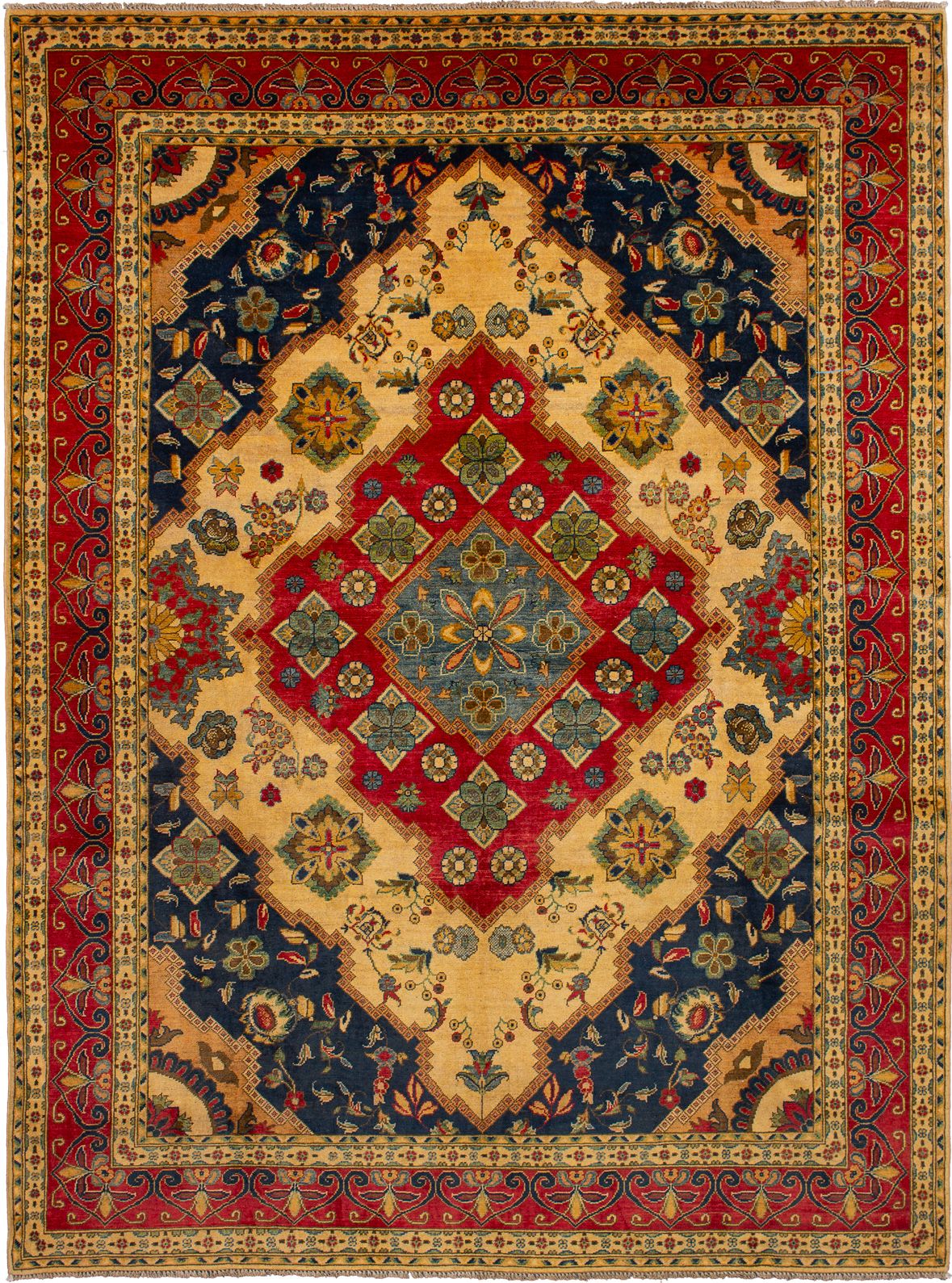 Hand-knotted Finest Gazni Cream, , Red Wool Rug 7'8" x 10'4" Size: 7'8" x 10'4"  