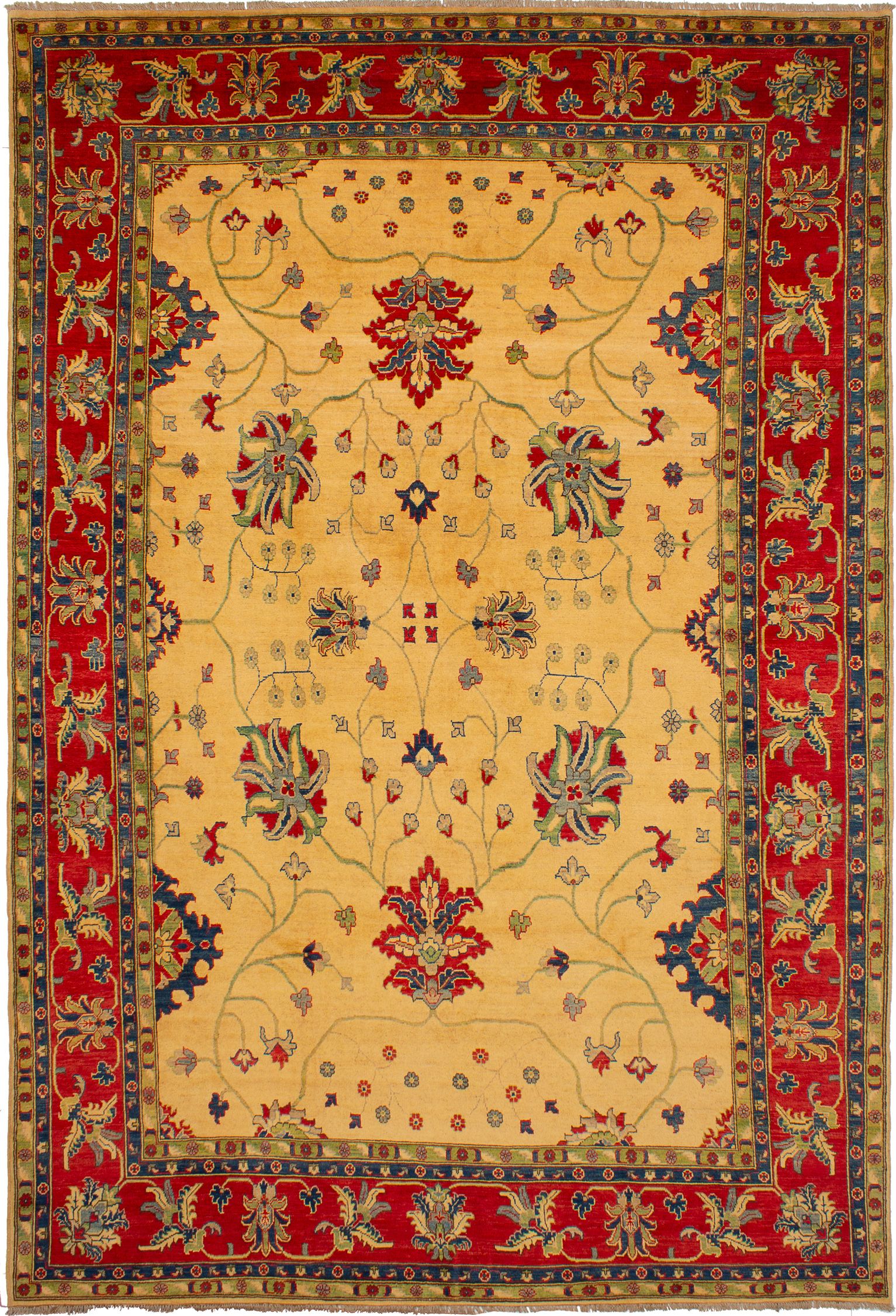 Hand-knotted Finest Gazni Ivory Wool Rug 8'8" x 12'11" Size: 8'8" x 12'11"  