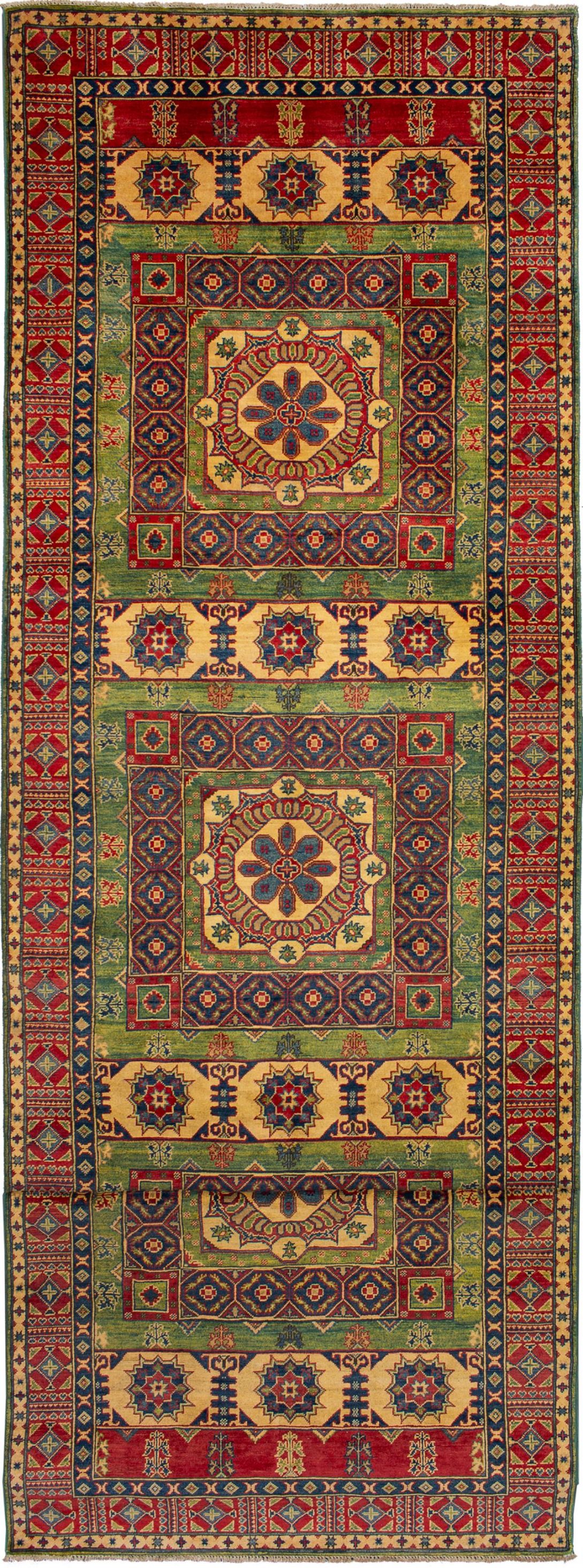 Hand-knotted Finest Gazni Green, Red Wool Rug 5'1" x 19'6" Size: 5'1" x 19'6"  