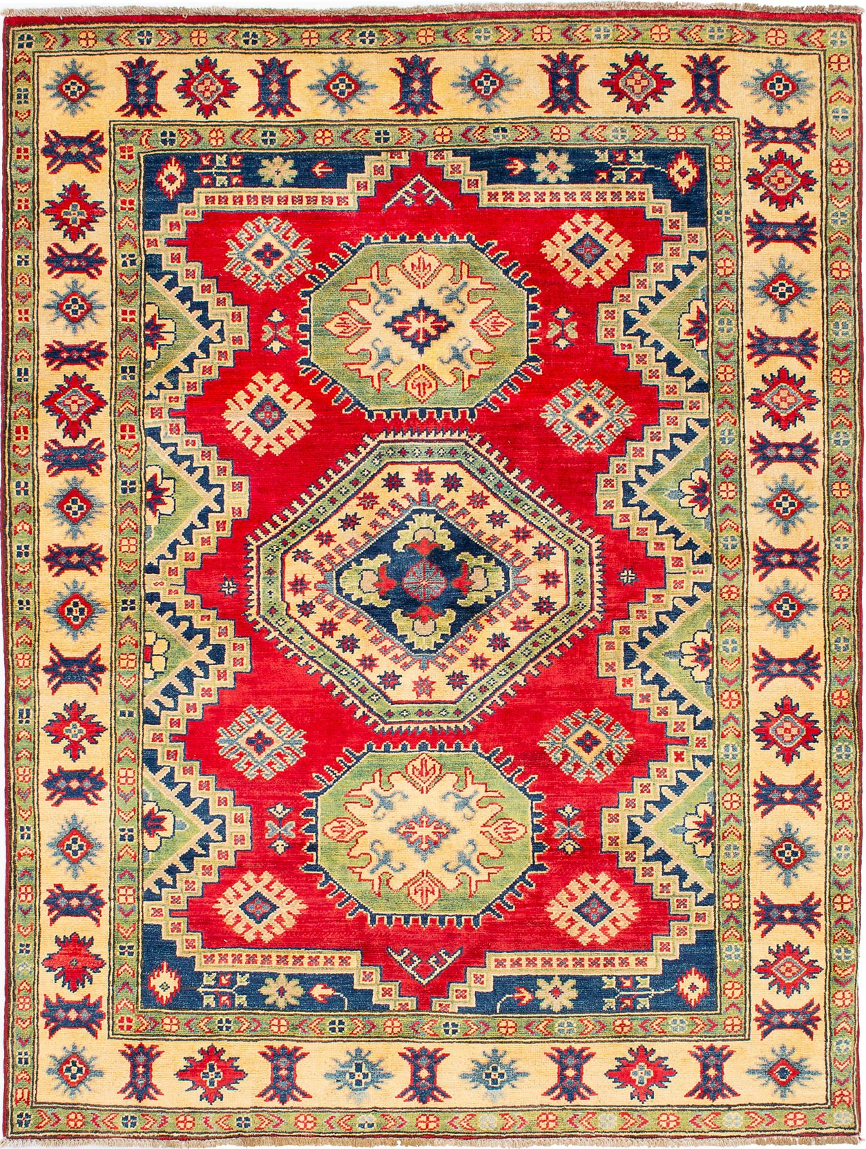 Hand-knotted Finest Gazni Green, Red Wool Rug 4'10" x 6'6" Size: 4'10" x 6'6"  