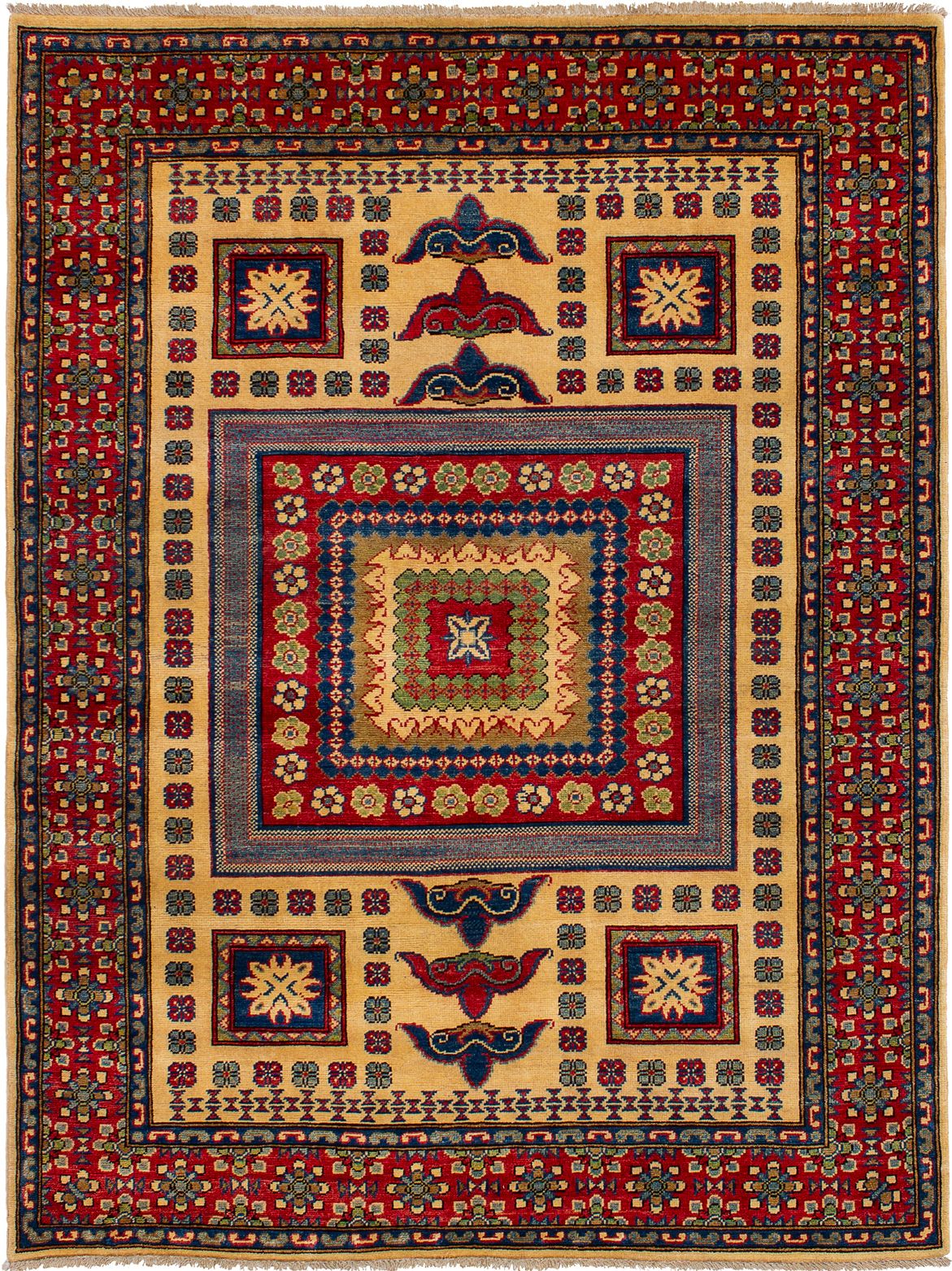 Hand-knotted Finest Gazni Cream, Red Wool Rug 5'2" x 6'10" Size: 5'2" x 6'10"  