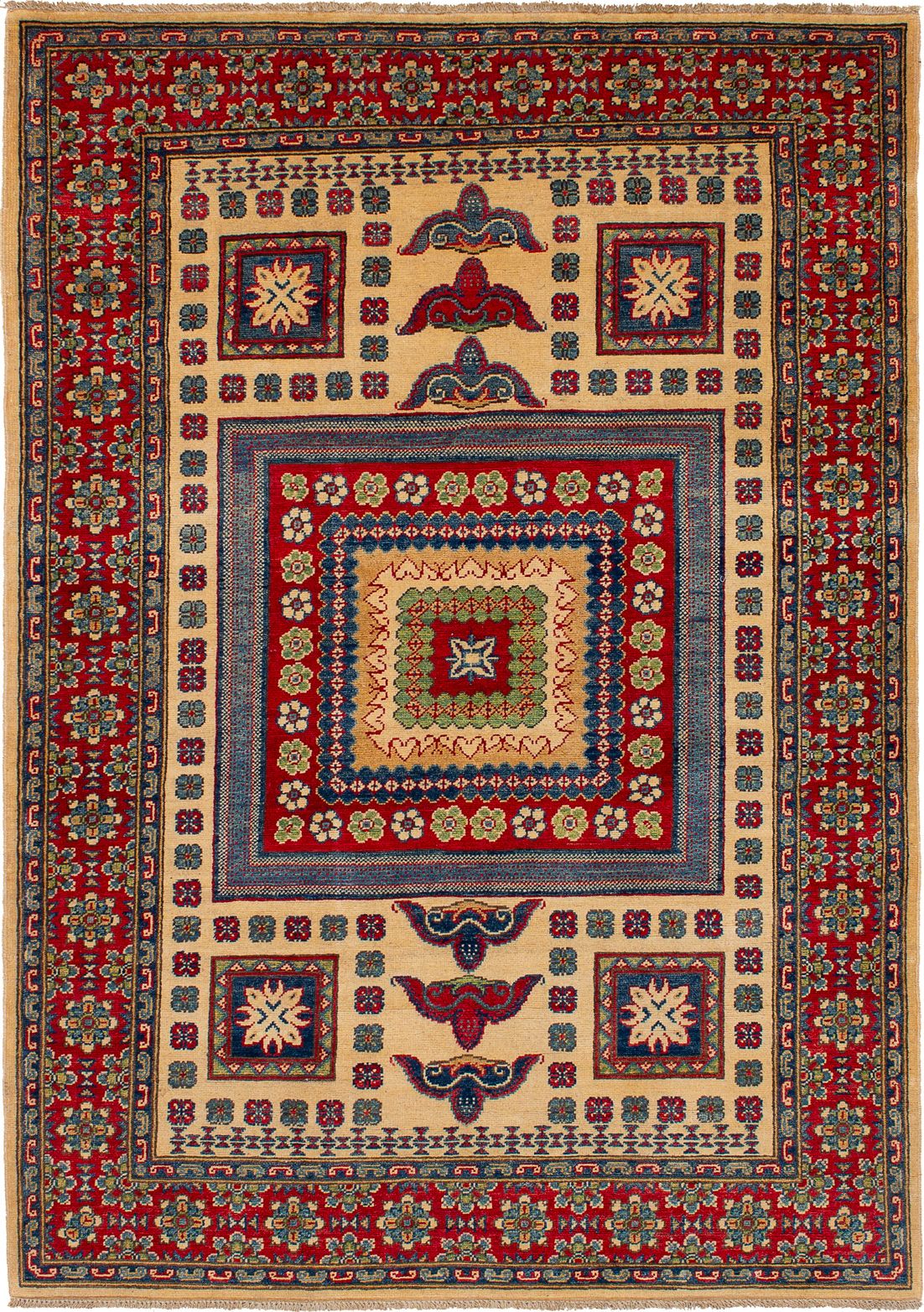 Hand-knotted Finest Gazni Cream, Red Wool Rug 4'10" x 6'10" Size: 4'10" x 6'10"  