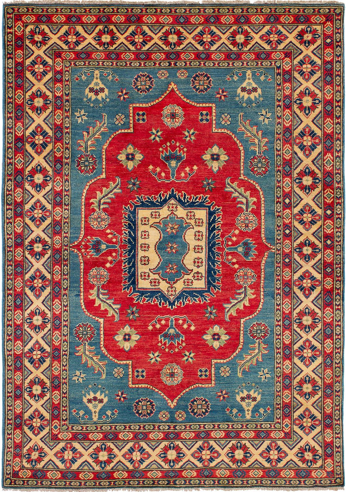 Hand-knotted Finest Gazni Red, Turquoise Wool Rug 4'11" x 7'0" Size: 4'11" x 7'0"  