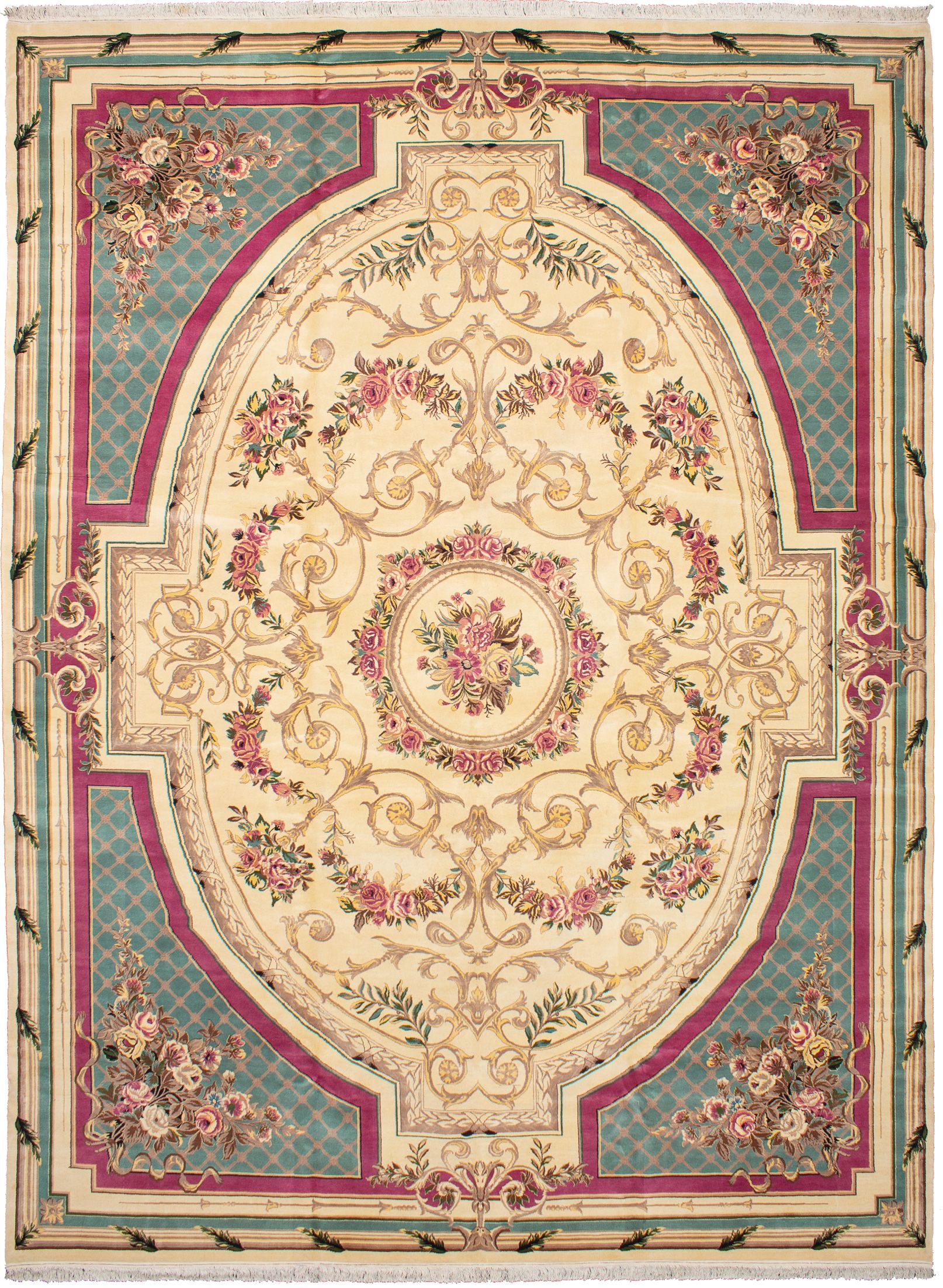 Hand-knotted Double Knot Cream Wool Rug 12'0" x 17'10" Size: 12'0" x 17'10"  