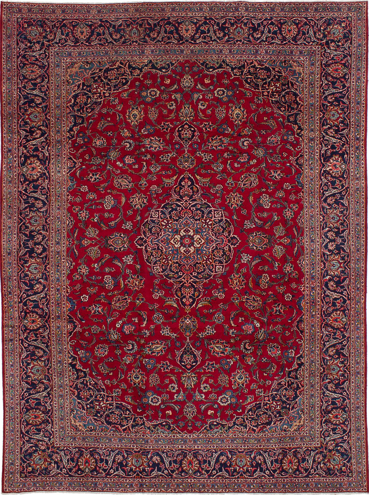Hand-knotted Kashan Red Wool Rug 8'6" x 11'5" Size: 8'6" x 11'5"  