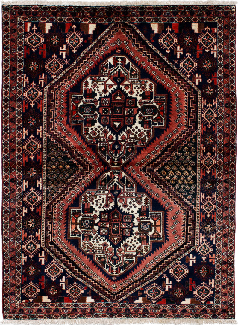 Hand-knotted Afshar Dark Copper, Dark Navy Wool Rug 3'10" x 5'2" Size: 3'10" x 5'2"  