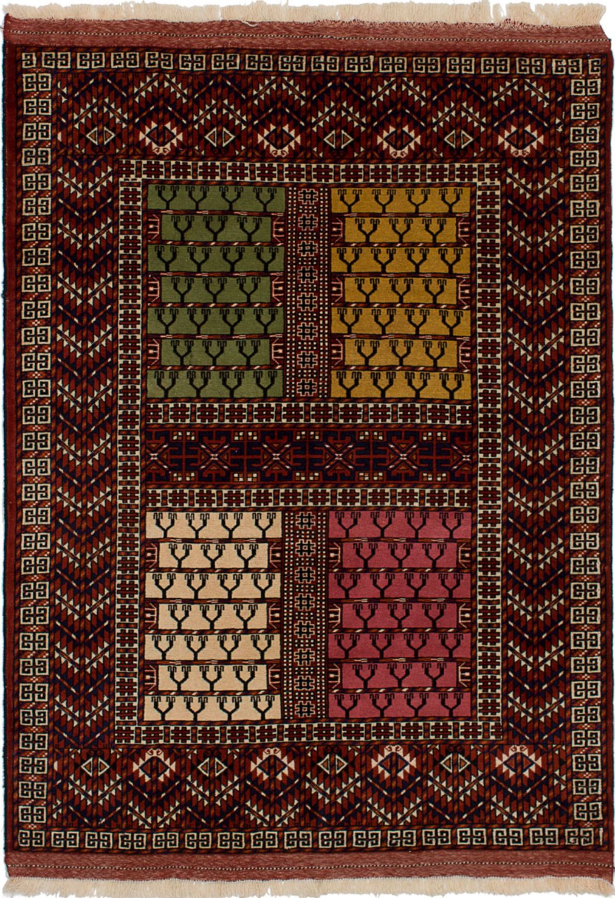 Hand-knotted Shiravan Bokhara Red Wool Rug 3'11" x 5'2" Size: 3'11" x 5'2"  