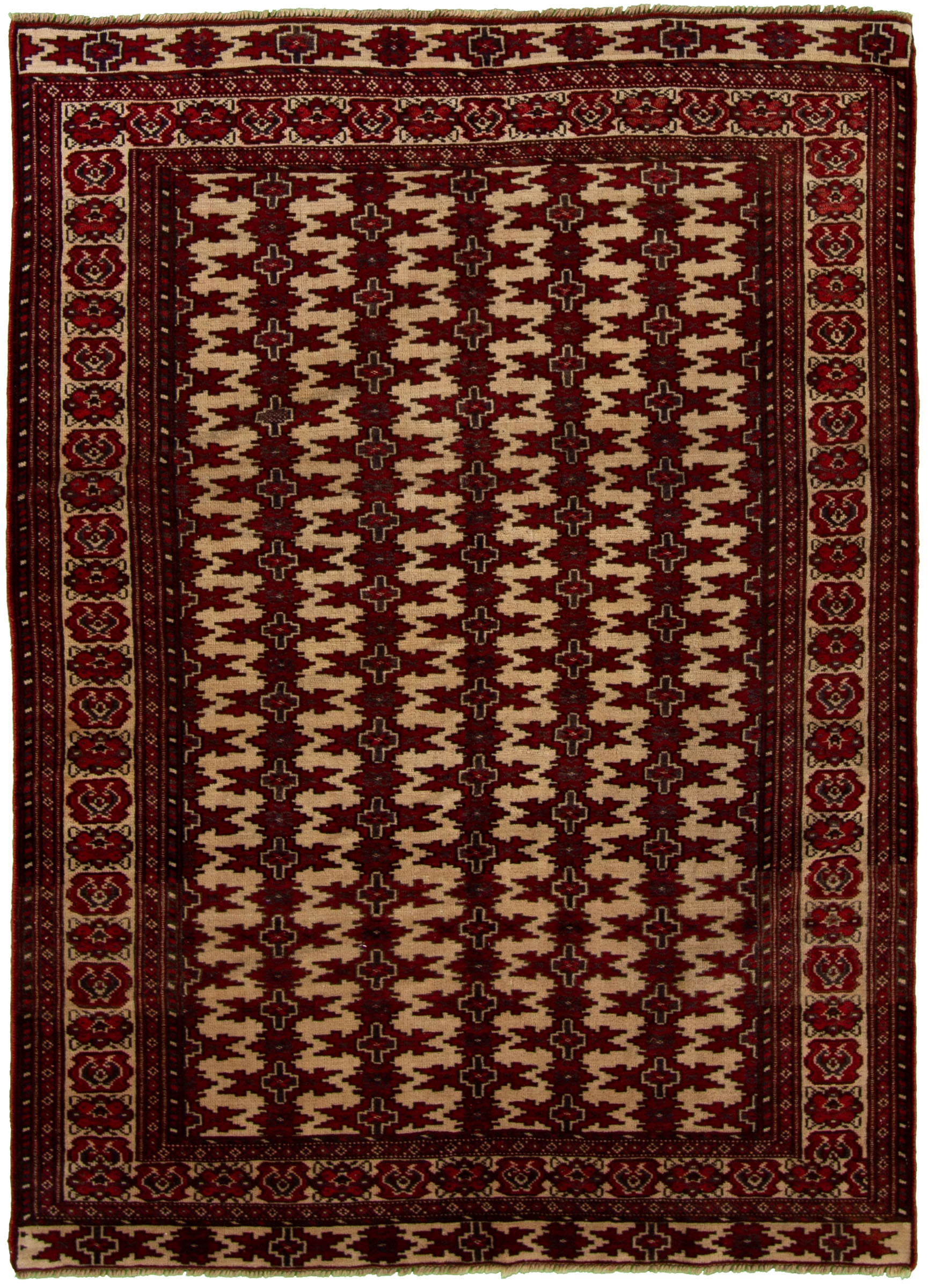 Hand-knotted Turkoman Red Wool Rug 4'5" x 6'2" Size: 4'5" x 6'2"  