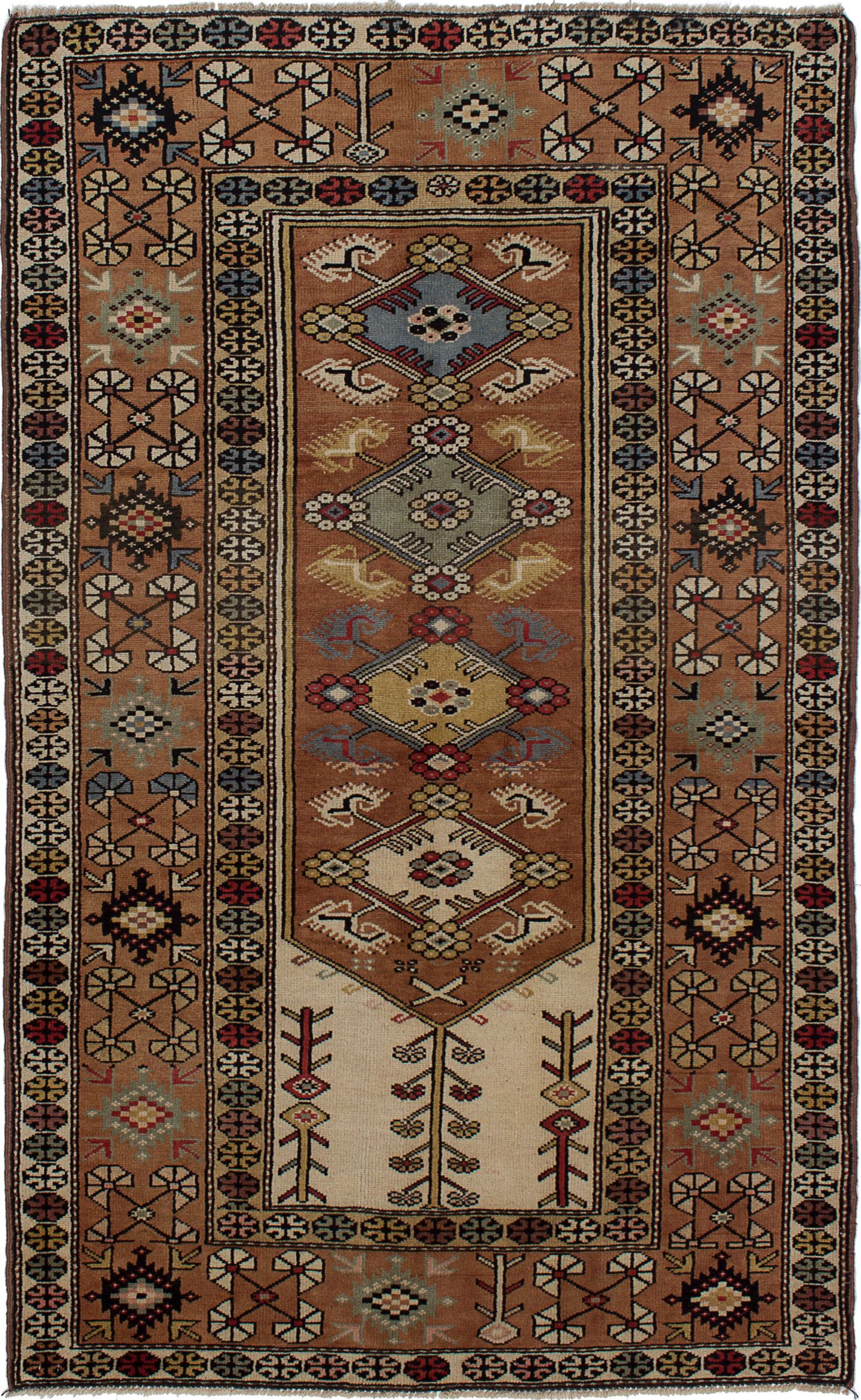 Hand-knotted Ushak Copper Wool Rug 4'2" x 6'10" Size: 4'2" x 6'10"  