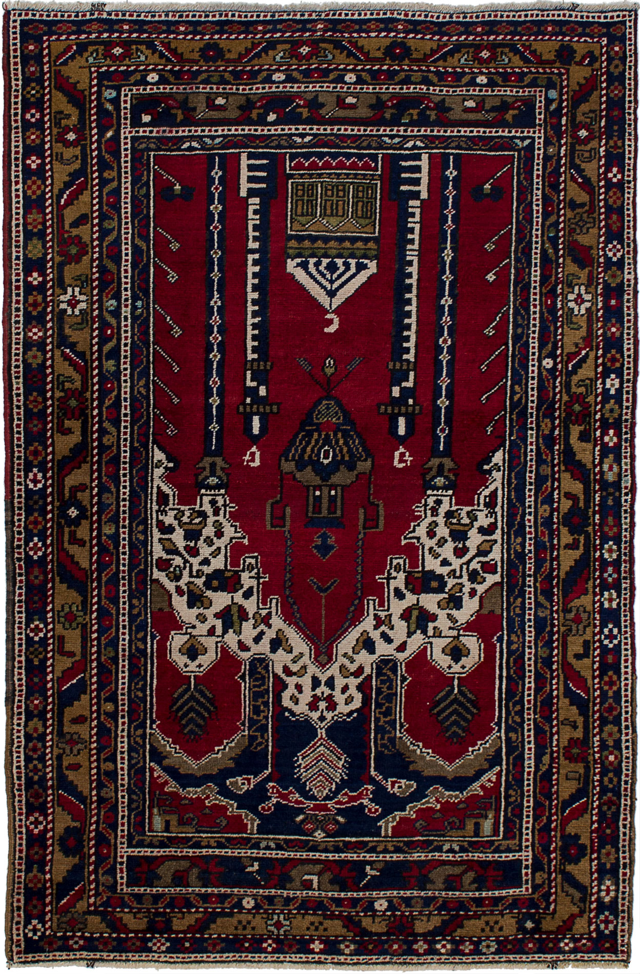 Hand-knotted Anatolian Vintage Red Wool Rug 3'7" x 5'7" Size: 3'7" x 5'7"  