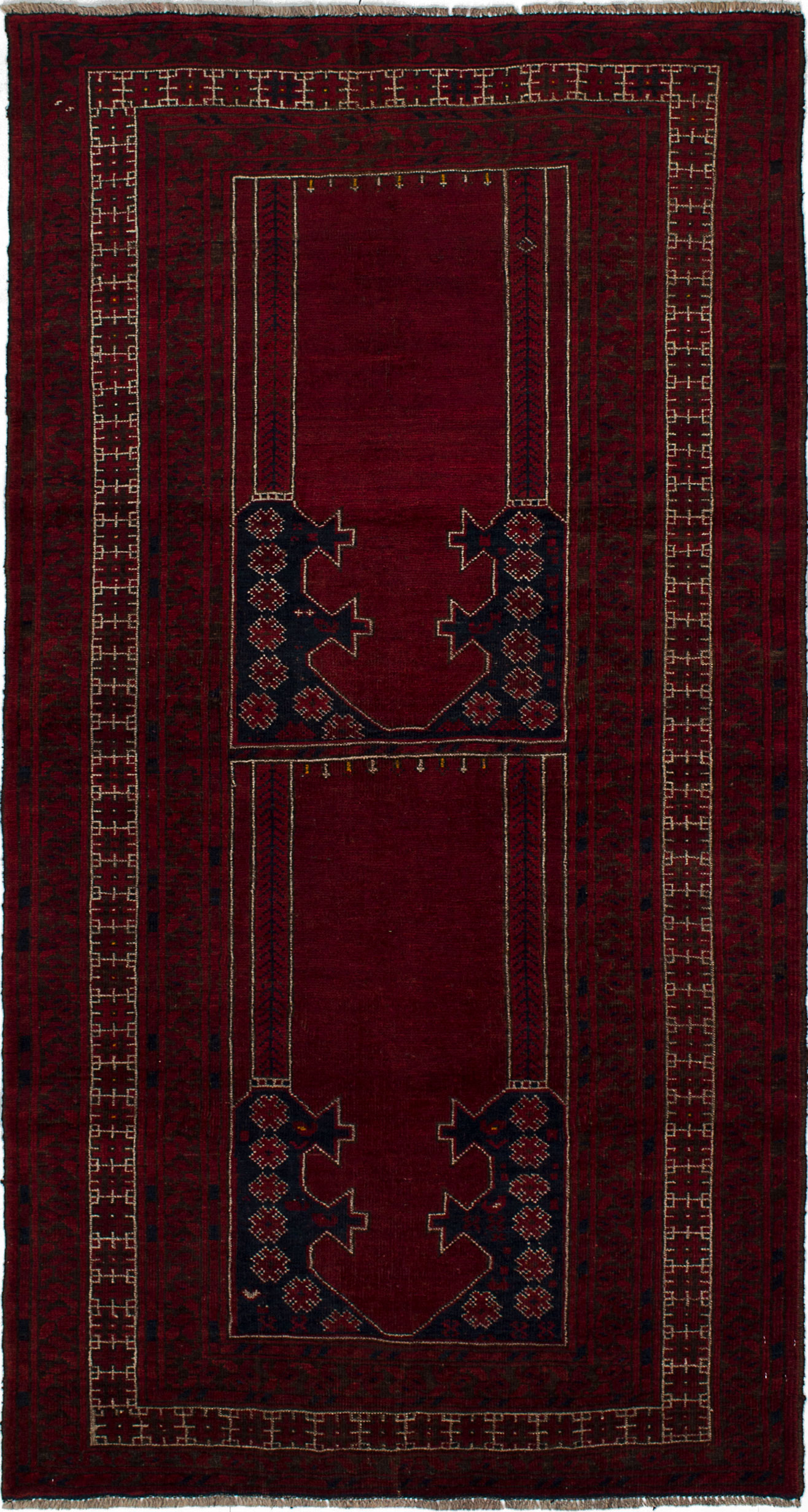 Hand-knotted Vintage Tribal Dark Red Wool Rug 3'9" x 7'1" Size: 3'9" x 7'1"  