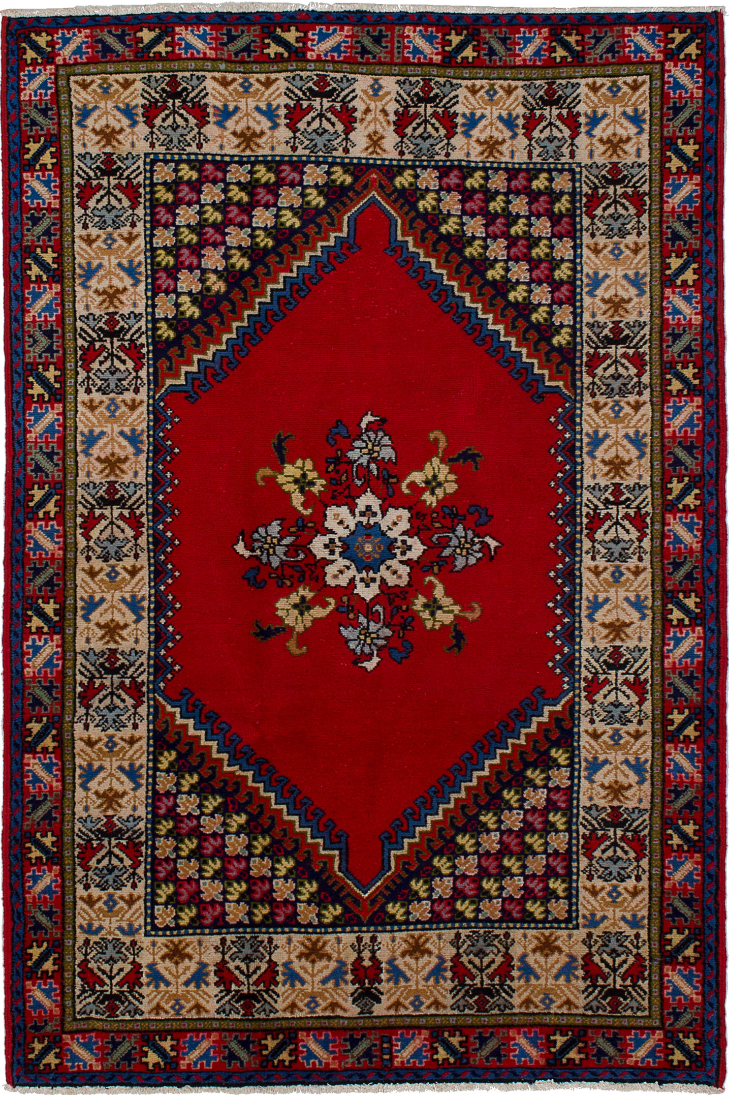 Hand-knotted Ushak Red Wool Rug 4'2" x 6'3" Size: 4'2" x 6'3"  