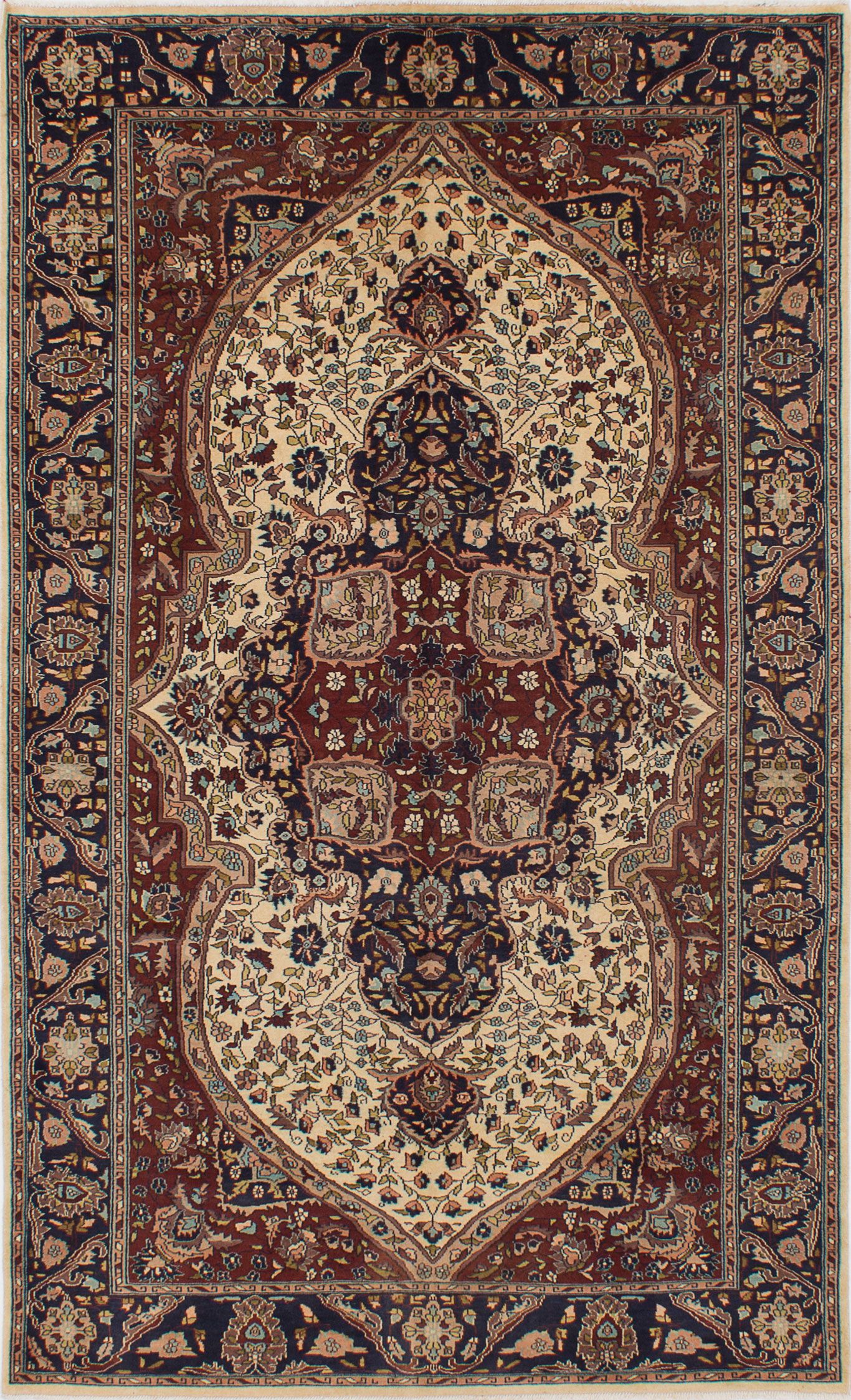 Hand-knotted Kashmir Cream Wool Rug 5'3" x 8'8" Size: 5'3" x 8'8"  