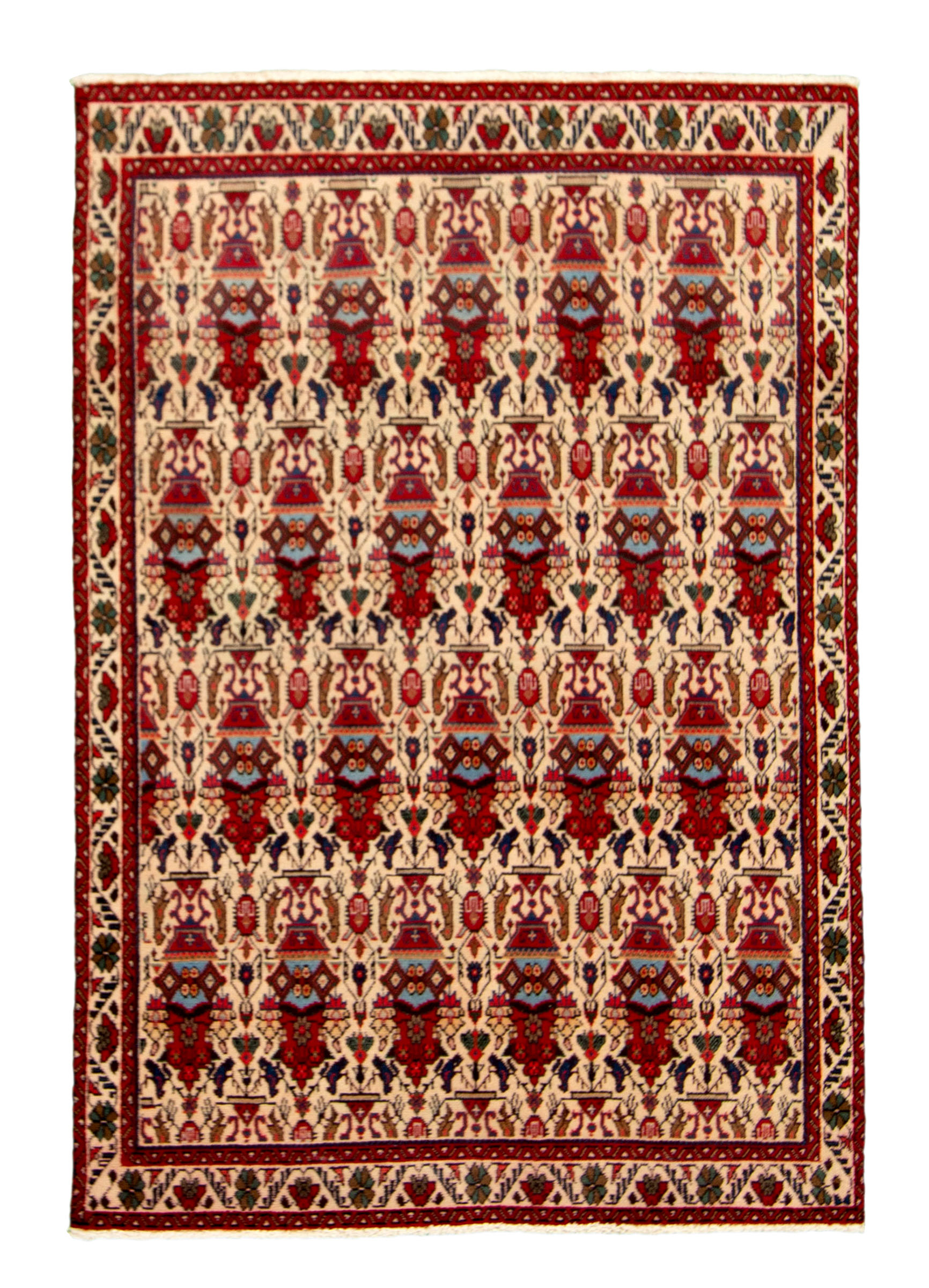 Hand-knotted Abadeh Cream, Red Wool Rug 3'3" x 4'9" Size: 3'3" x 4'9"  