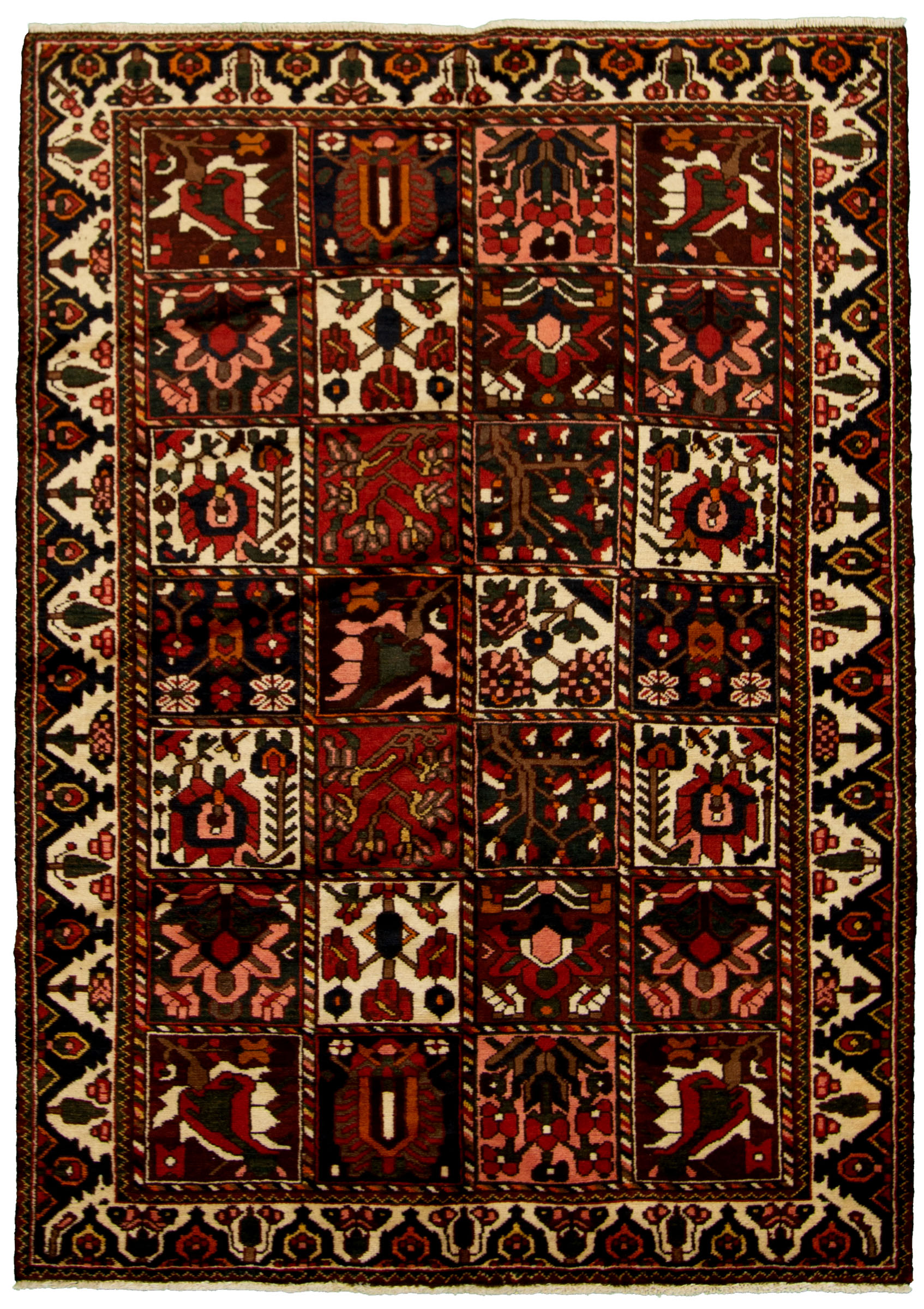 Hand-knotted Bakhtiar Brown, Cream, Red Wool Rug 4'9" x 6'11" Size: 4'9" x 6'11"  