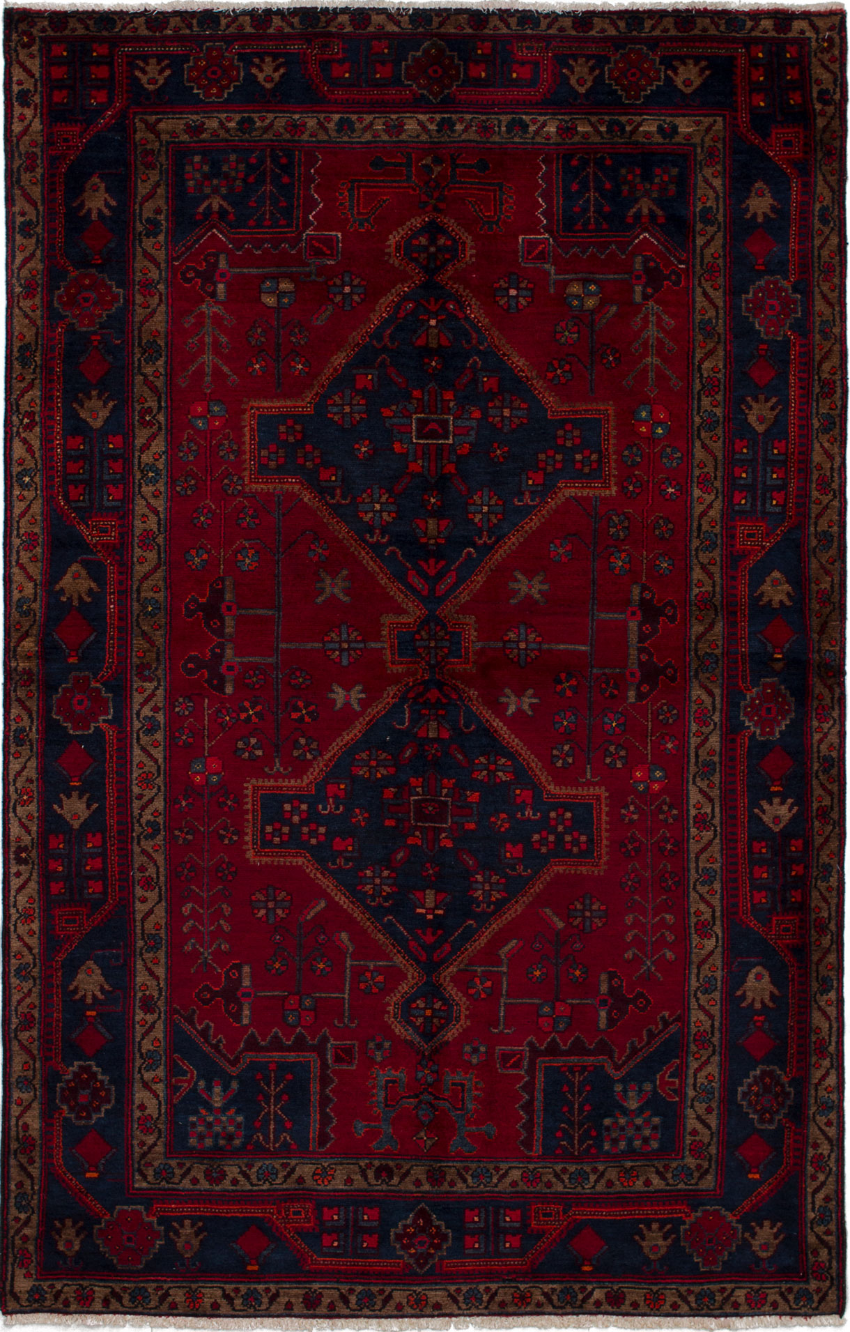 Hand-knotted Nahavand Red Wool Rug 4'8" x 7'8" Size: 4'8" x 7'8"  