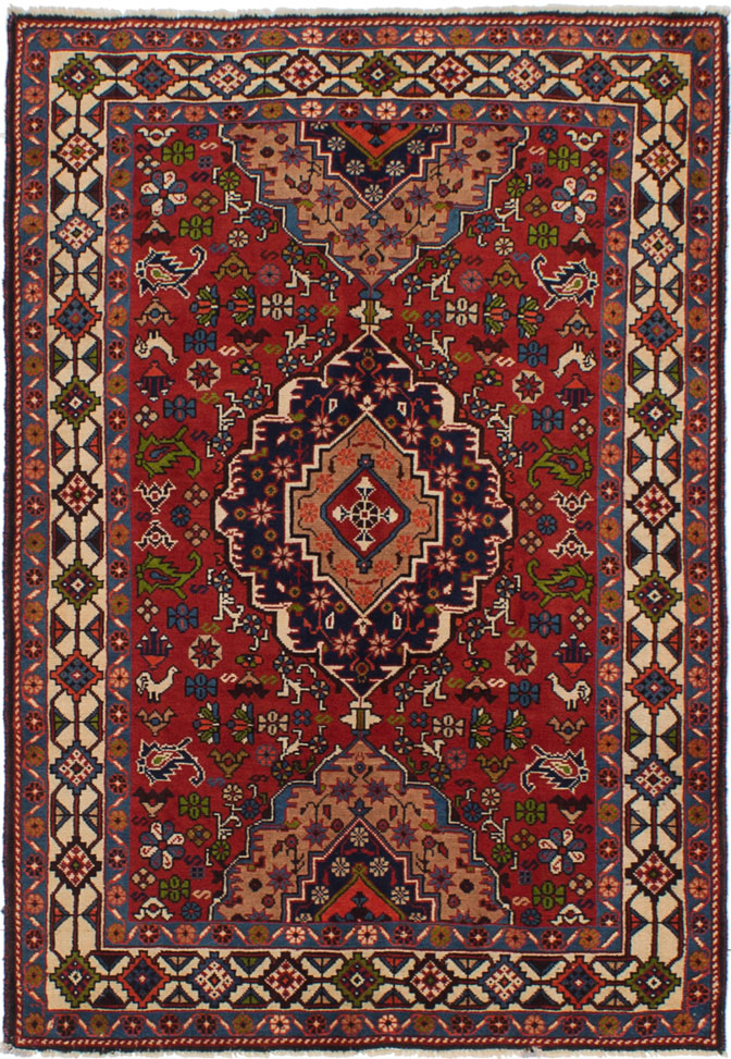 Hand-knotted Yalameh Red Wool Rug 3'7" x 5'1" Size: 3'7" x 5'1"  