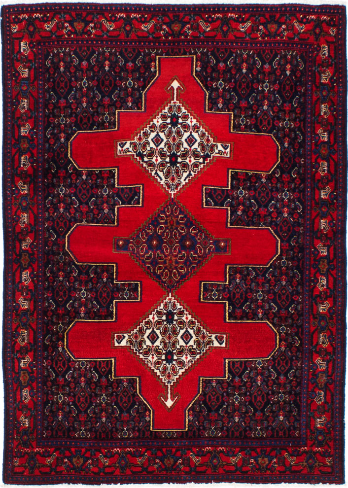 Hand-knotted Senneh Red Wool Rug 3'10" x 5'3" Size: 3'10" x 5'3"  