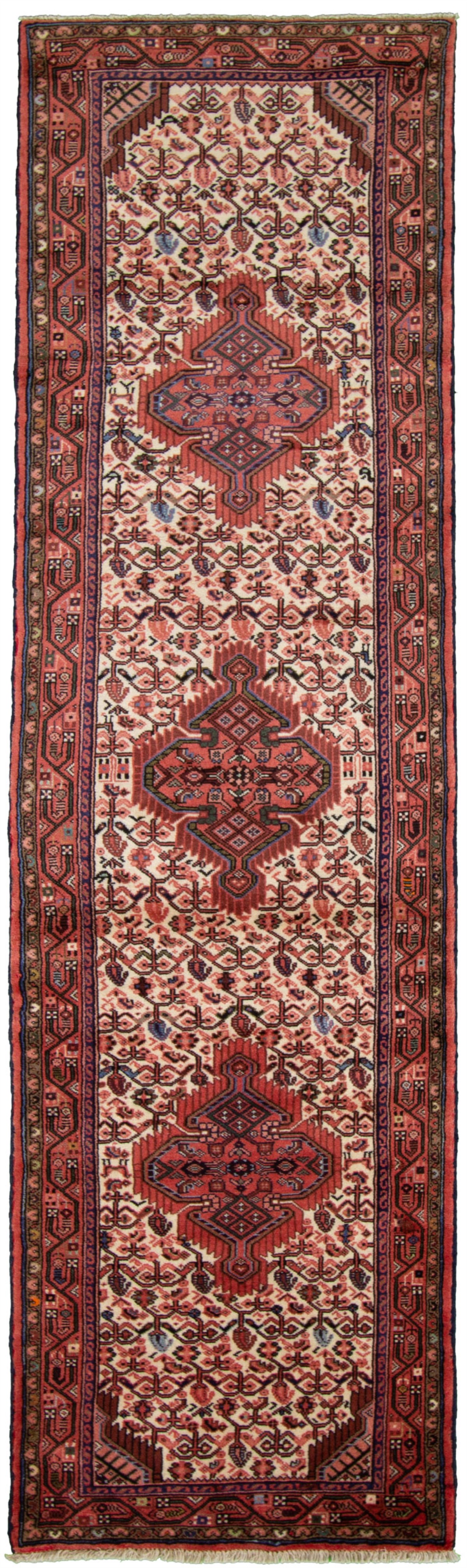 Hand-knotted Koliai Cream, Red Wool Rug 2'9" x 10'0" Size: 2'9" x 10'0"  