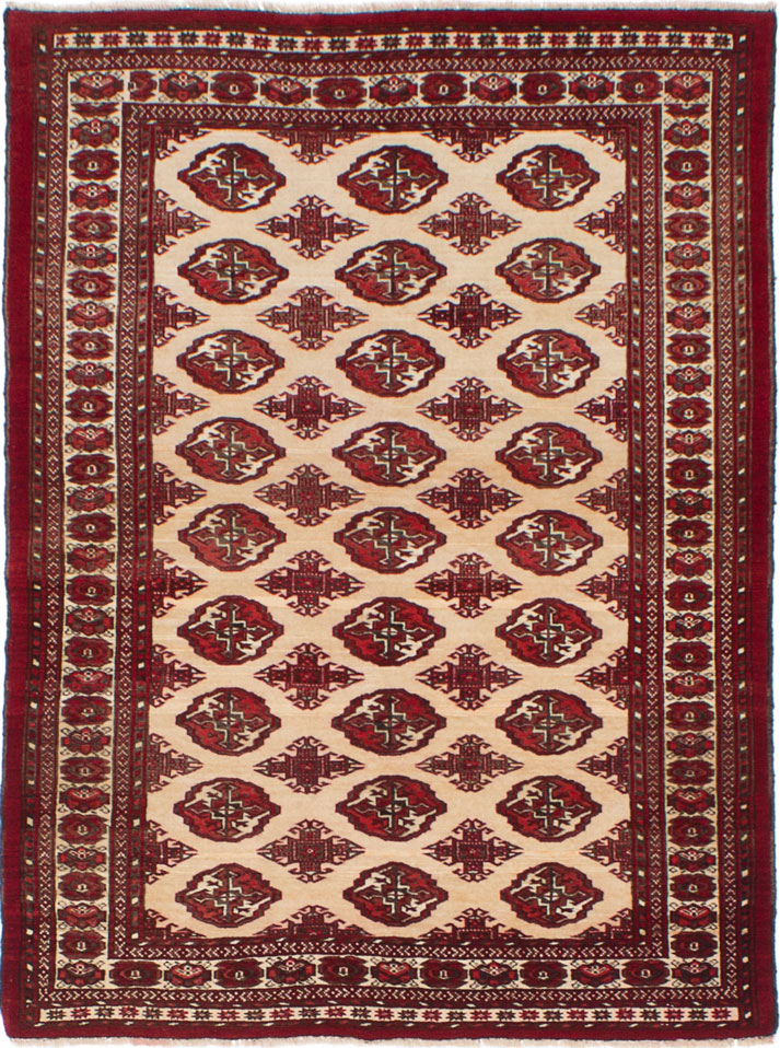 Hand-knotted Turkoman Cream Wool Rug 3'9" x 5'0" Size: 3'9" x 5'0"  