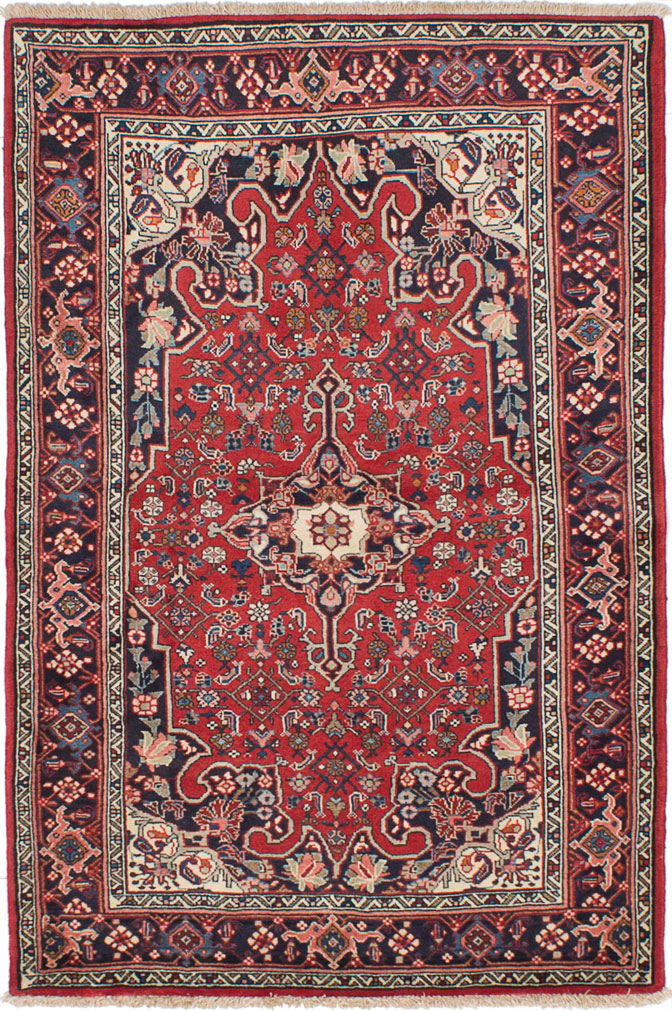 Hand-knotted Bijar Red Wool Rug 3'6" x 5'3" Size: 3'6" x 5'3"  