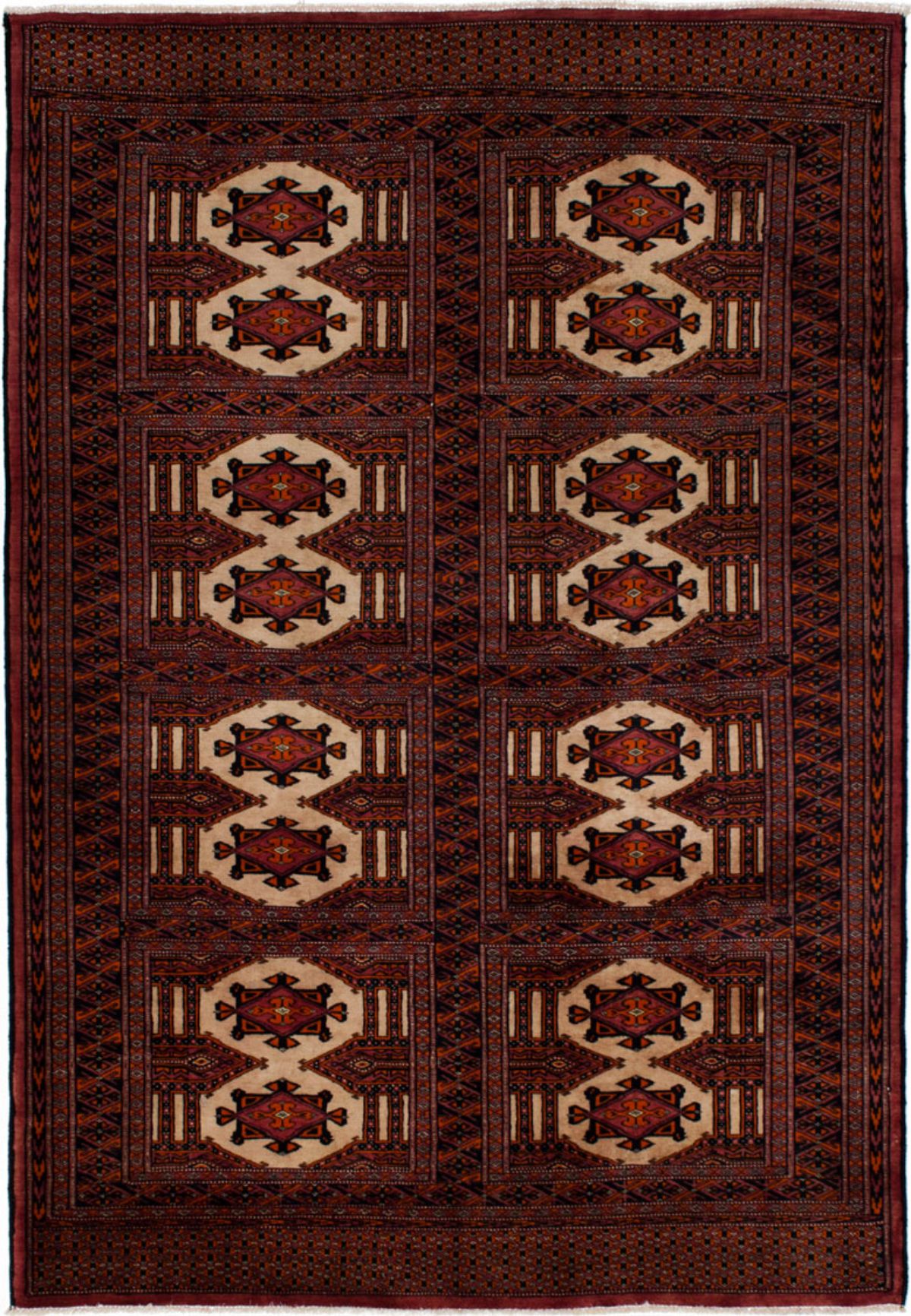 Hand-knotted Shiravan Bokhara Dark Red Wool Rug 4'2" x 6'1"  Size: 4'2" x 6'1"  