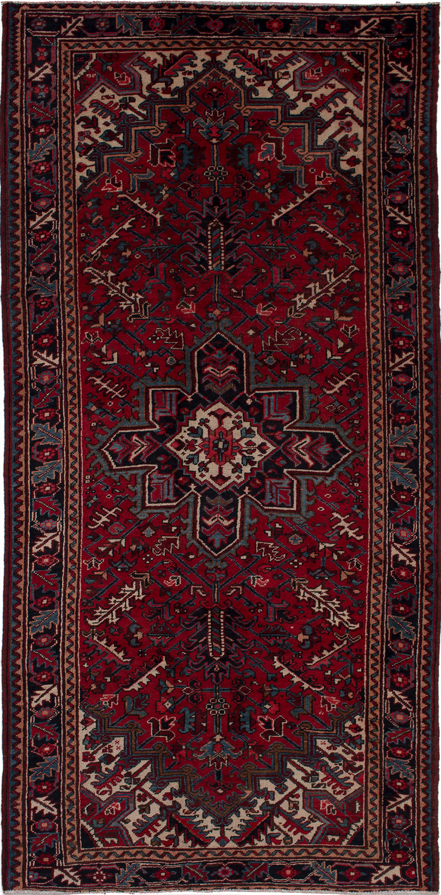 Hand-knotted Heriz Red Wool Rug 4'9" x 9'11" Size: 4'9" x 9'11"  