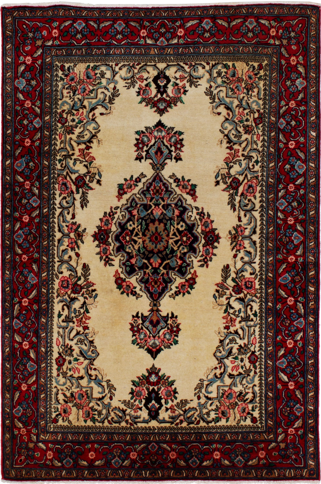 Hand-knotted Qum Cream Wool Rug 3'5" x 5'1" Size: 3'5" x 5'1"  
