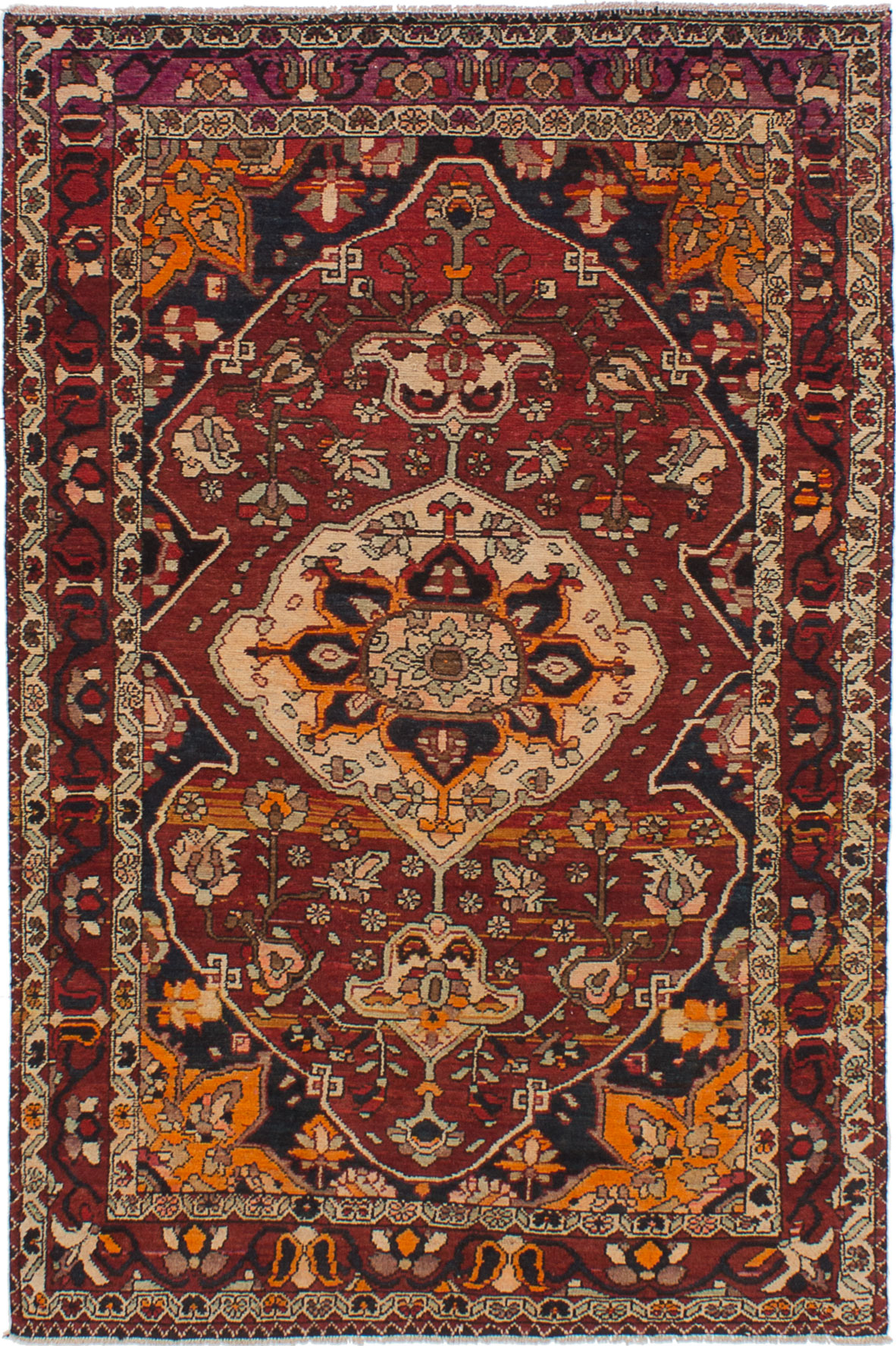 Hand-knotted Bakhtiar Dark Red,  Wool Rug 4'4" x 6'7" Size: 4'4" x 6'7"  