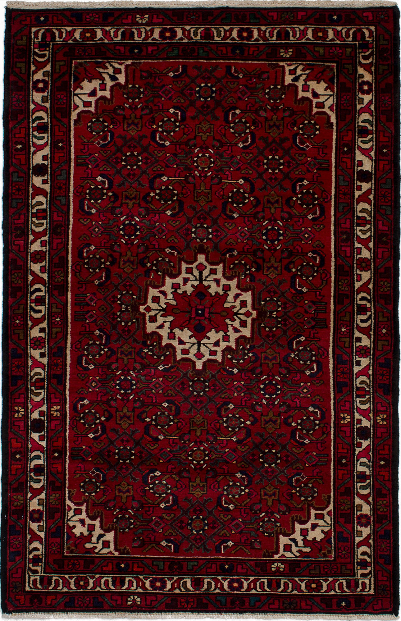 Hand-knotted Hamadan Red Wool Rug 3'7" x 5'7"  Size: 3'7" x 5'7"  