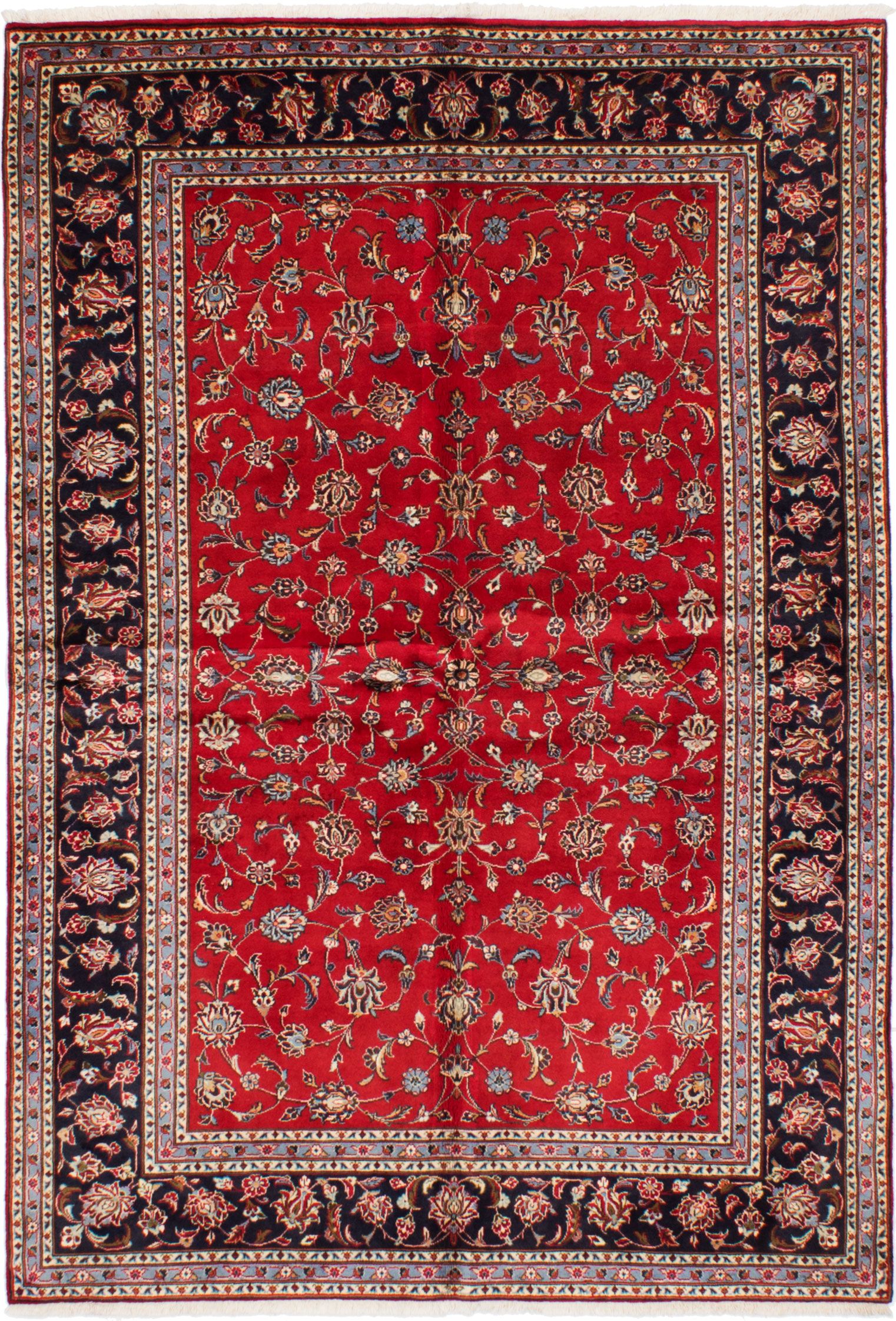 Hand-knotted Kashan Red Wool Rug 5'8" x 8'4" Size: 5'8" x 8'4"  
