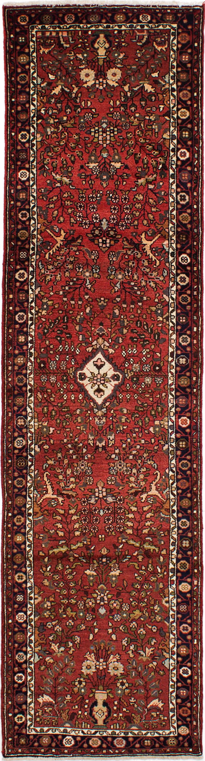 Hand-knotted Hamadan Dark Red Wool Rug 2'7" x 10'3" Size: 2'7" x 10'3"  