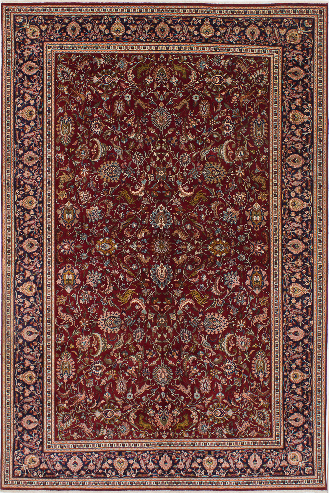 Hand-knotted Yazd Dark Red Wool Rug 6'9" x 10'0" Size: 6'9" x 10'0"  