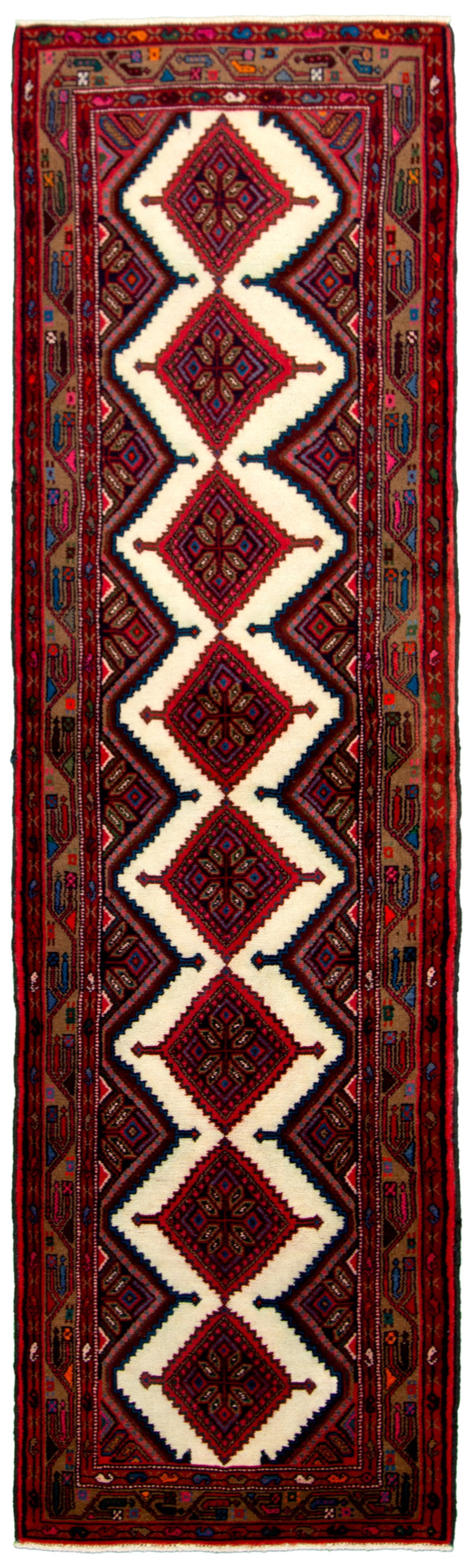 Hand-knotted Koliai Cream, Red Wool Rug 2'9" x 9'11" Size: 2'9" x 9'11"  